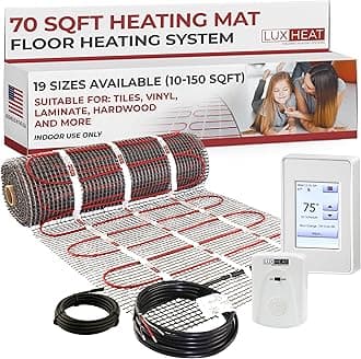 70sqft Floor Heating Mat Kit – 120v Electric Radiant Floor Heat Kit – Heated Flooring System for Tile & Laminate - Includes UDG4 Programmable Thermostat w/GFCI, Alarm & Sensor