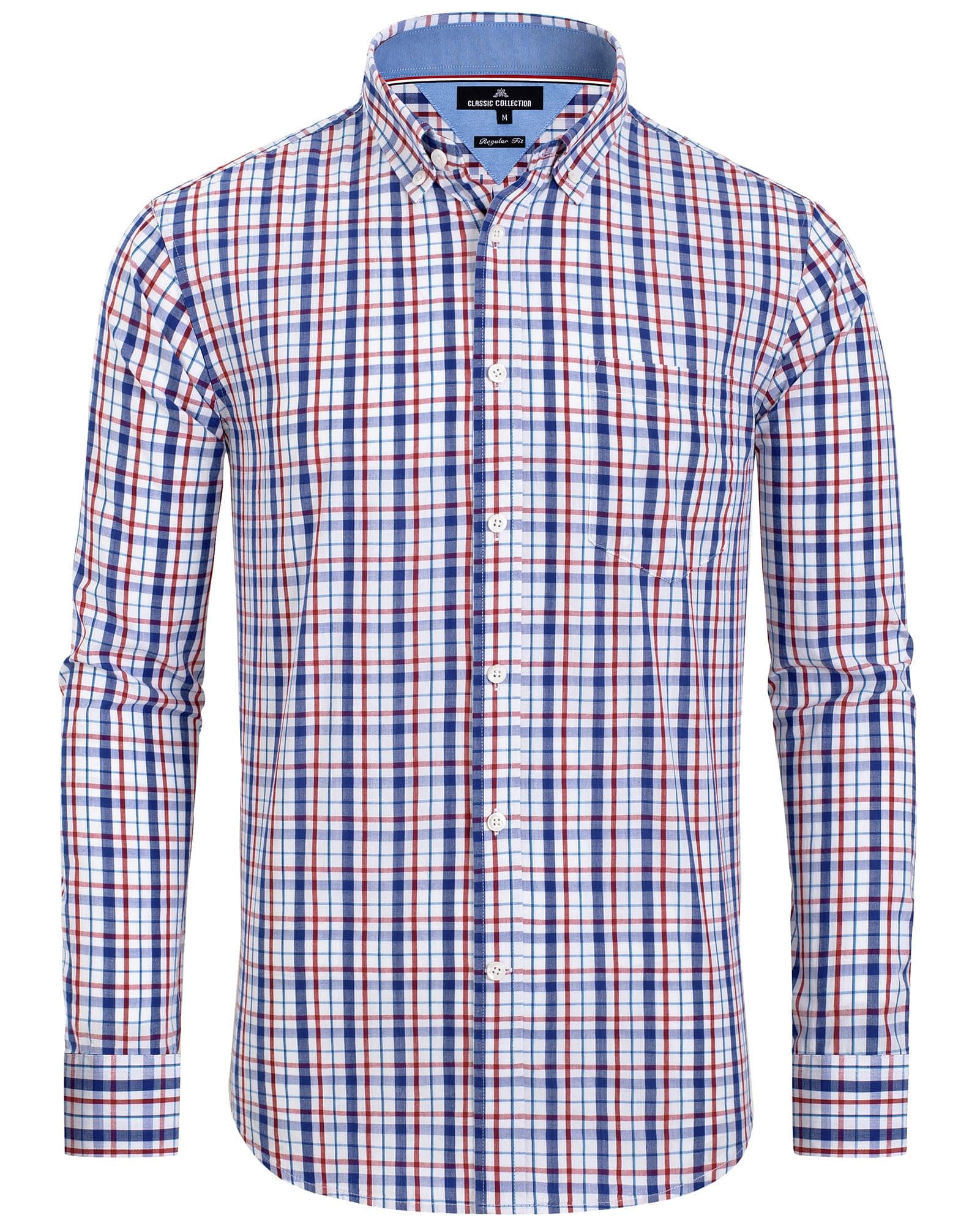 Alimens & Gentle Men's Plaid Button Down Shirts Cotton Long Sleeve Dress Shirts Regular Fit Gingham Shirts