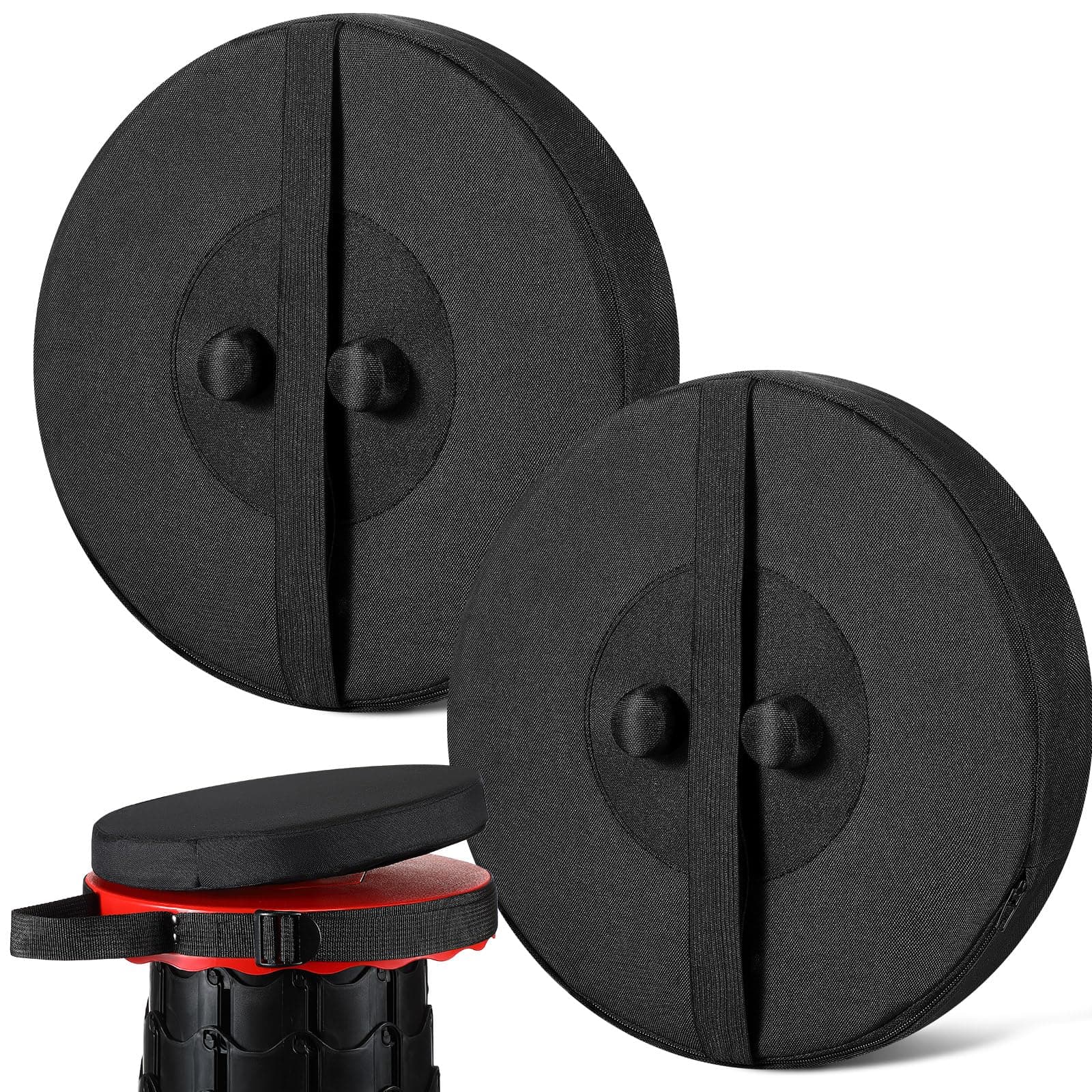 Suzile 2 Pieces Telescopic Stool Cushion (Exclude Stool) with Memory Foam Retractable Folding Stool Cushion with Elastic Strap Round Thickened Folding Cushion