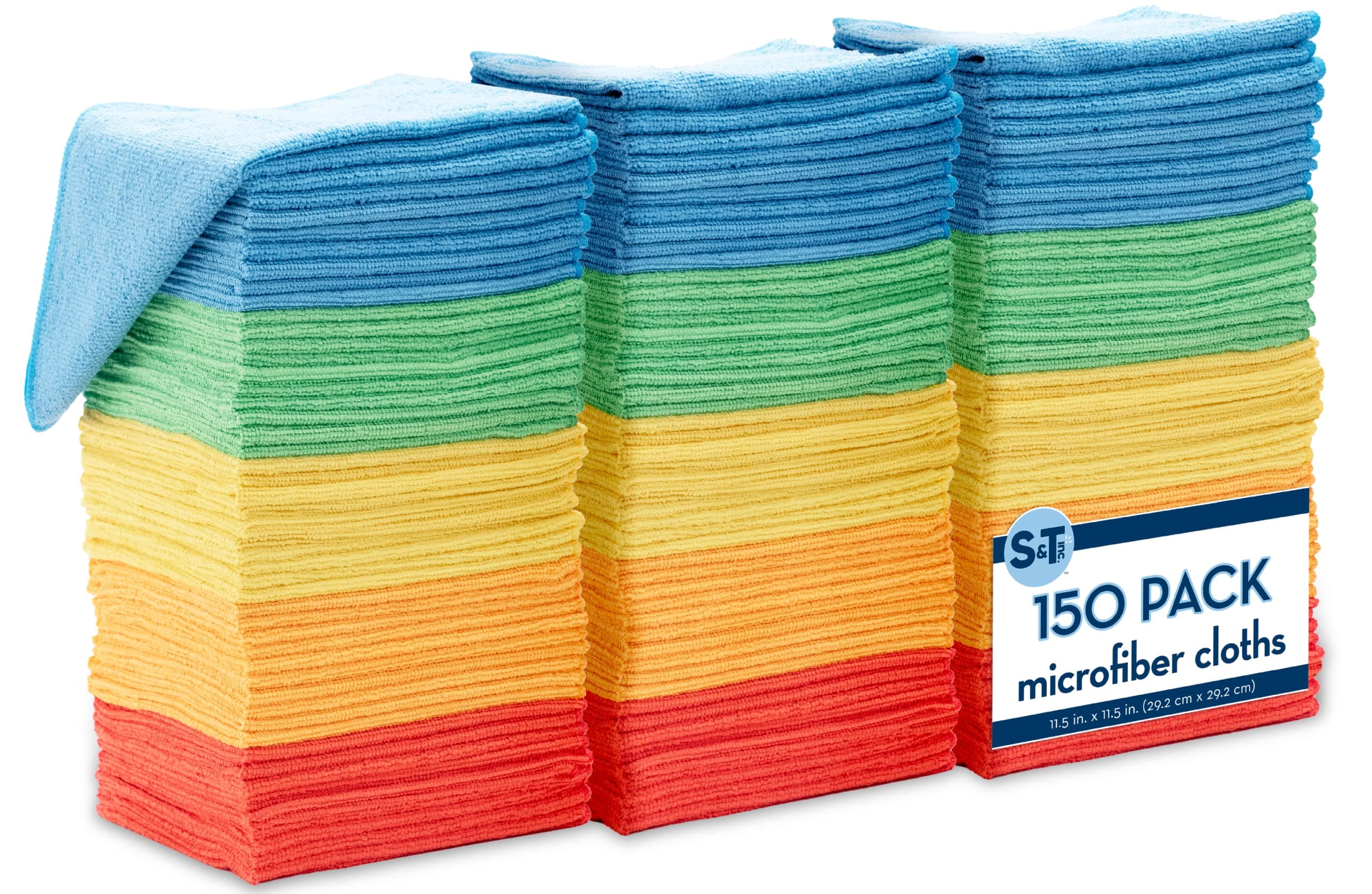 S&T INC. 150 Pack Microfiber Cleaning Cloth, Bulk Towels for Home, Reusable Microfiber Towels for Cars, Cleaning Rags, Assorted, 11.5 Inches x 11.5 Inches, 150 Count