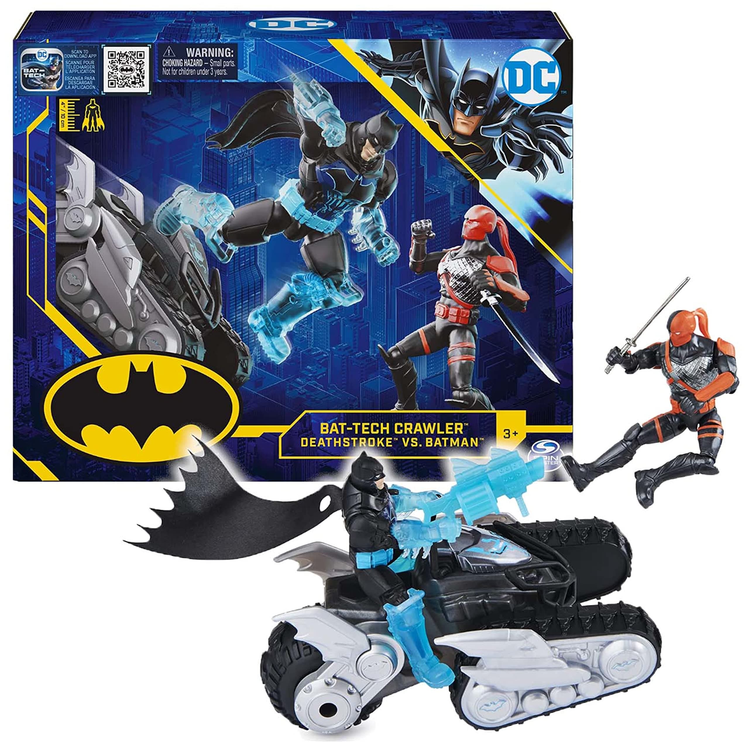 Batman Bat-Tech Crawler with 4-inch Exclusive Deathstroke and Batman Action Figures, Includes 12 Accessories, Kids Toys for Boys Ages 3 and Up