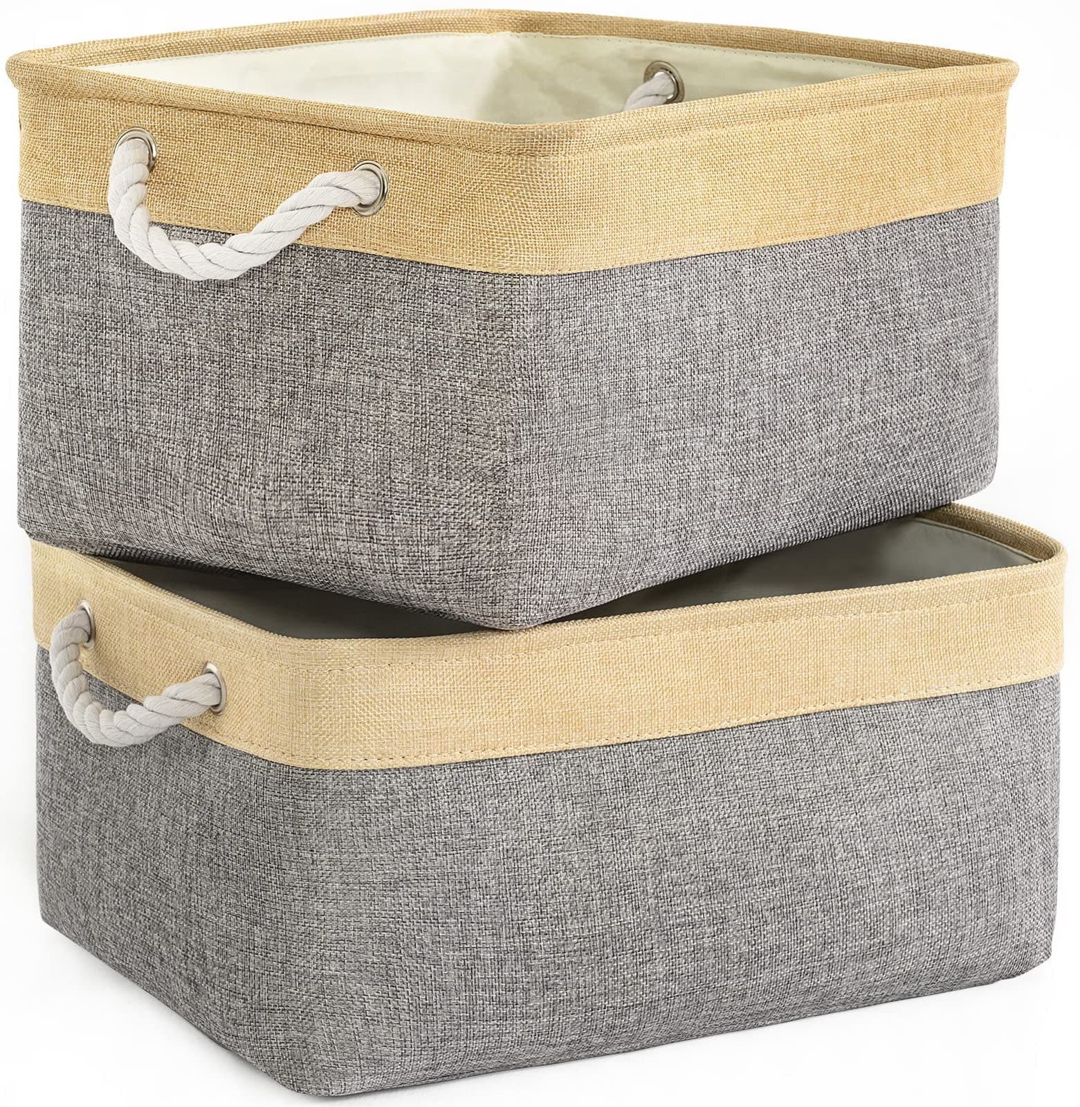 TheWarmHome Storage Basket for Organizing - 3 Pack 14x10x7 inch Large Collapsible Storage Bin for Shelves, Fabric Storage Cubes for Organizer ClosetCloth Gift Toy (Grey & Gold)