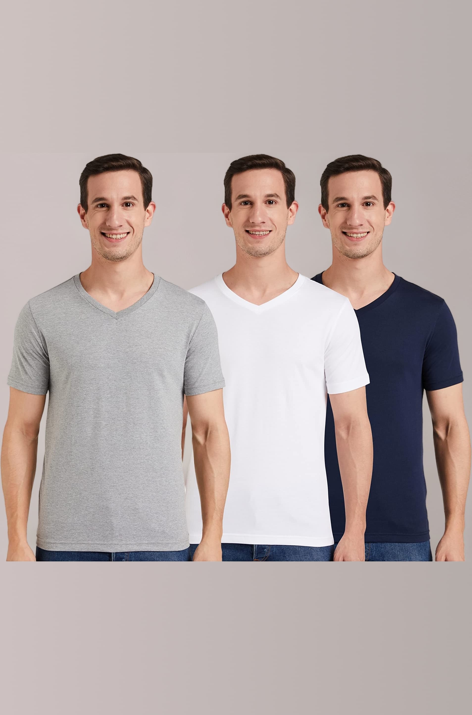 - Men Solid Cotton T Shirt | Plain | V Neck | Half Sleeve - Regular Fit | Combo Pack of 3 (Available in Plus Sizes)