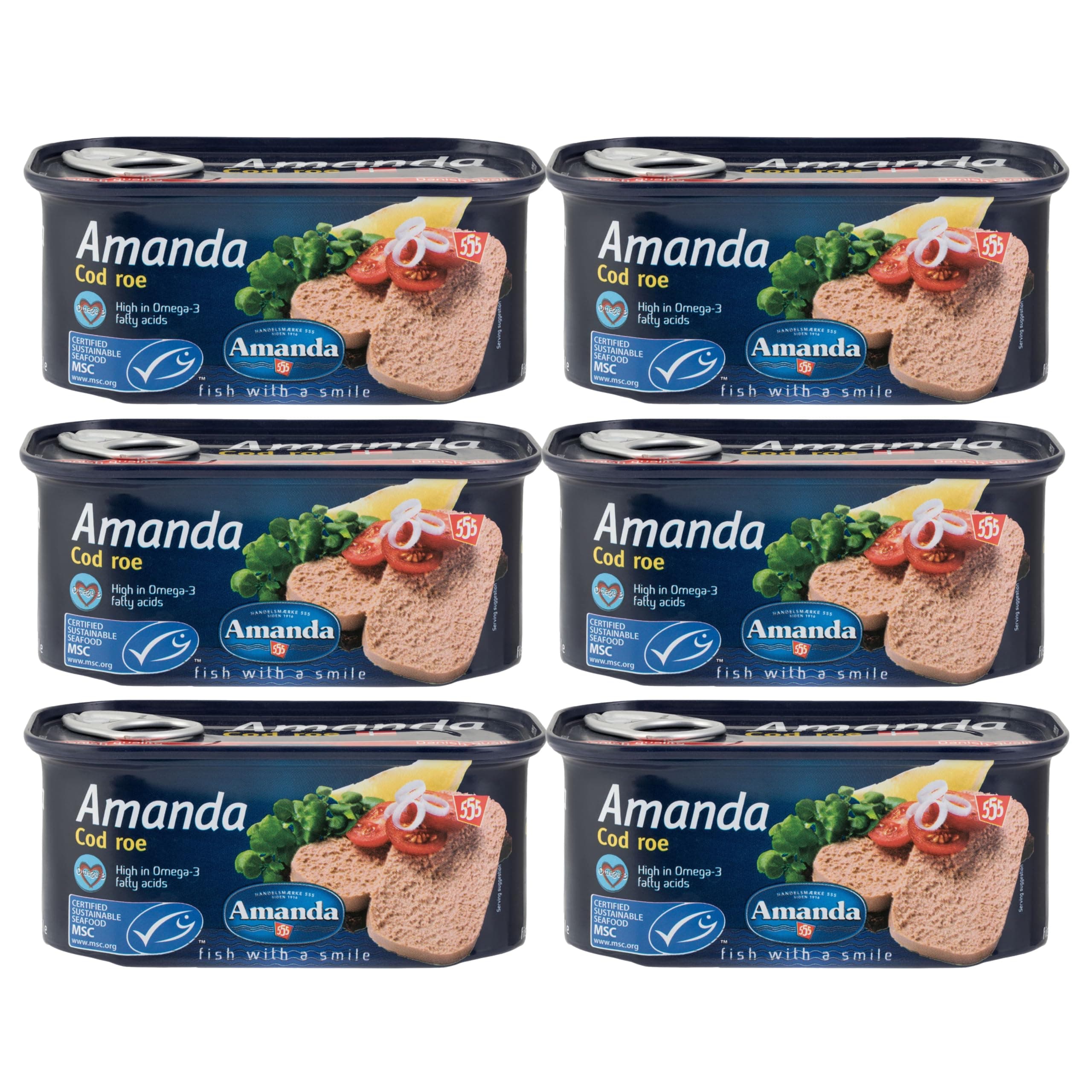 – Amanda 555 Pressed Cod Roe – 6 × 200 g Rectangular Ring-Pull Tins | The Original Cod Roe | High Protein, Omega-3, Vitamin D & B12 | MSC Certified, Sustainable & Ready-to-Serve (6 x 200g)