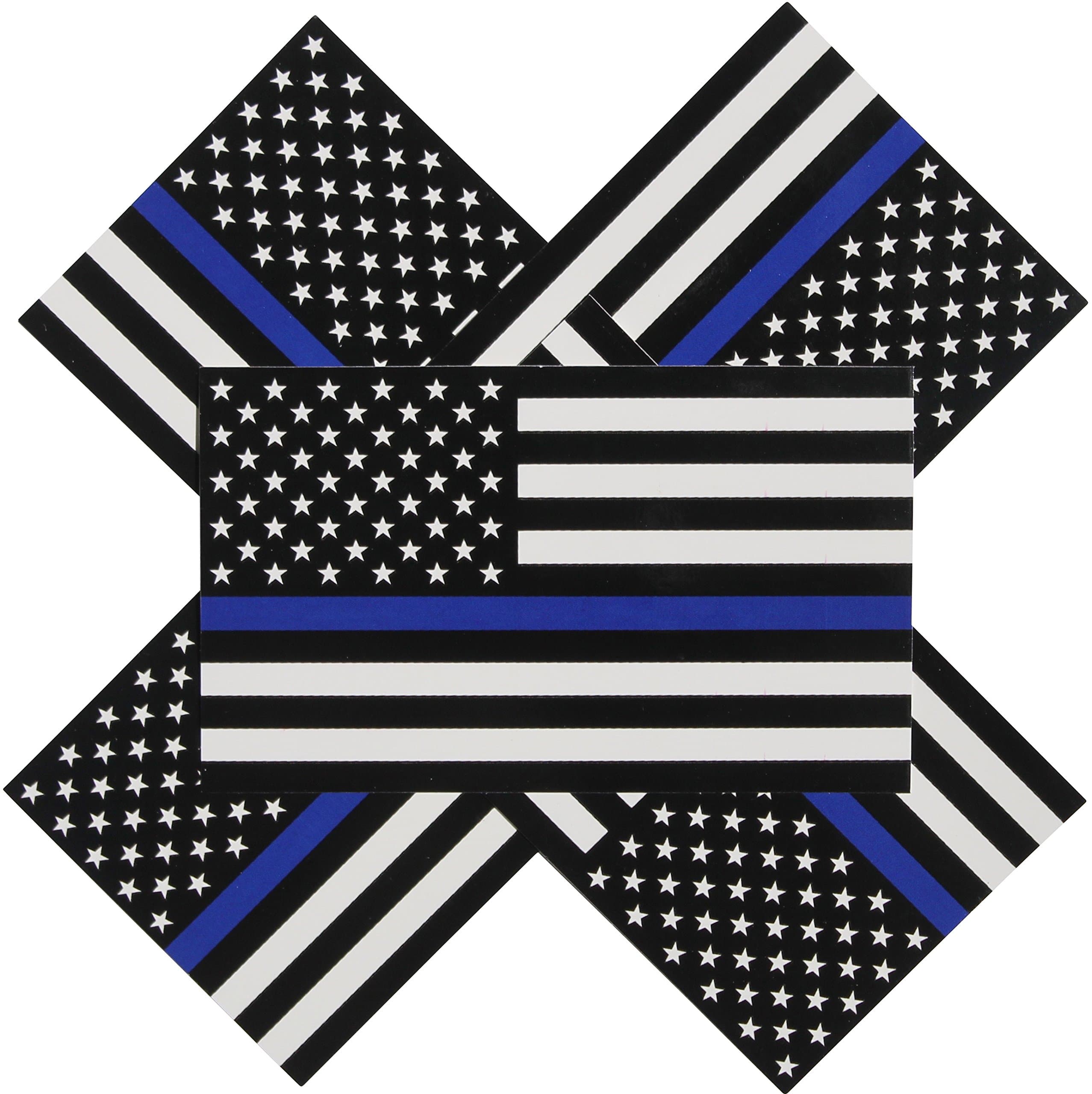 Thin Blue Line Flag Decals - 3x5 in. Black White and Blue American Flag Stickers for Cars and Trucks - in Support of Police and Law Enforcement Officers (5-Pack)