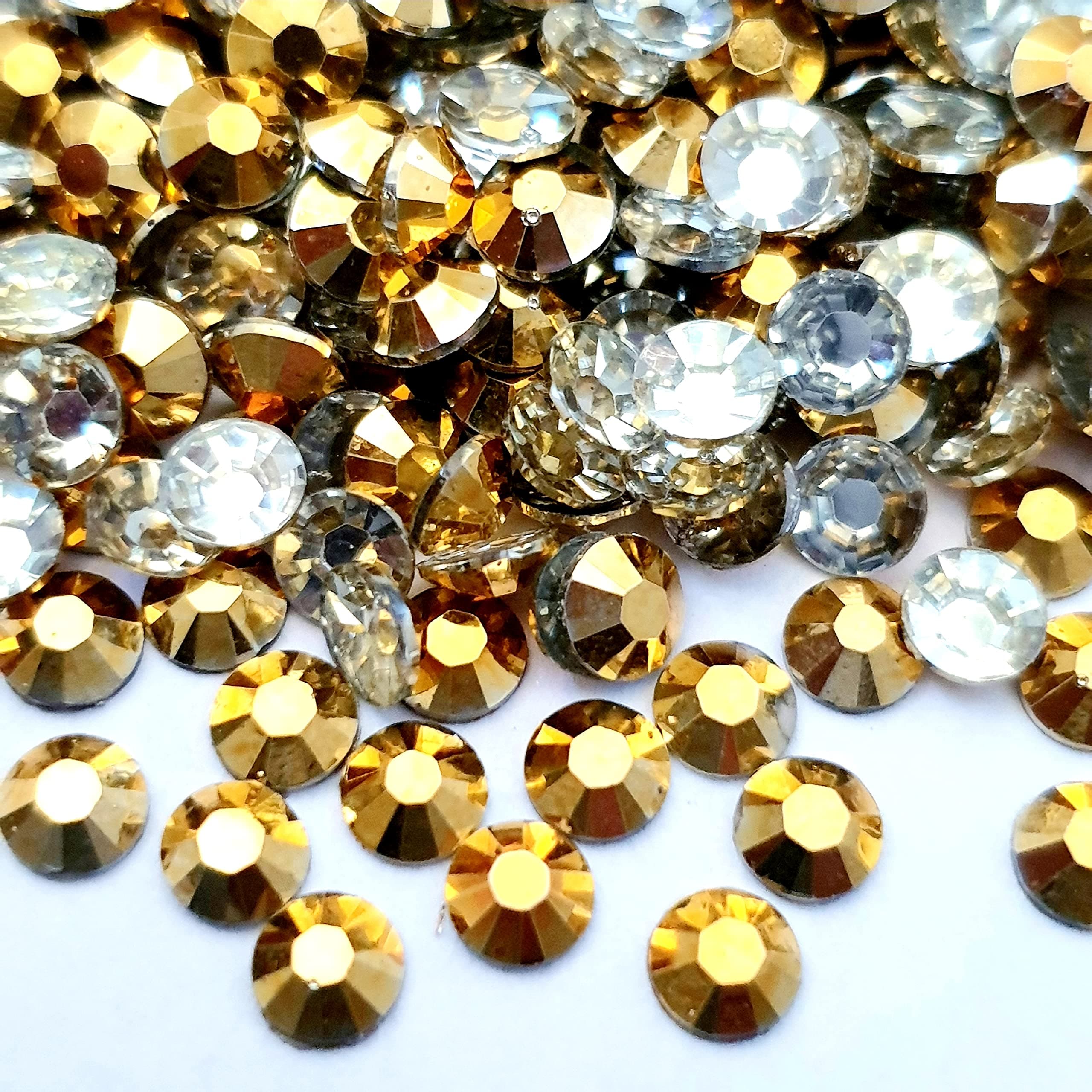 2000pcs 4mm ss16 Jelly AB Flat Back Round 14 Facets Resin Rhinestones Arts and Crafts Embellishment Gems (Metallic Gold C57)