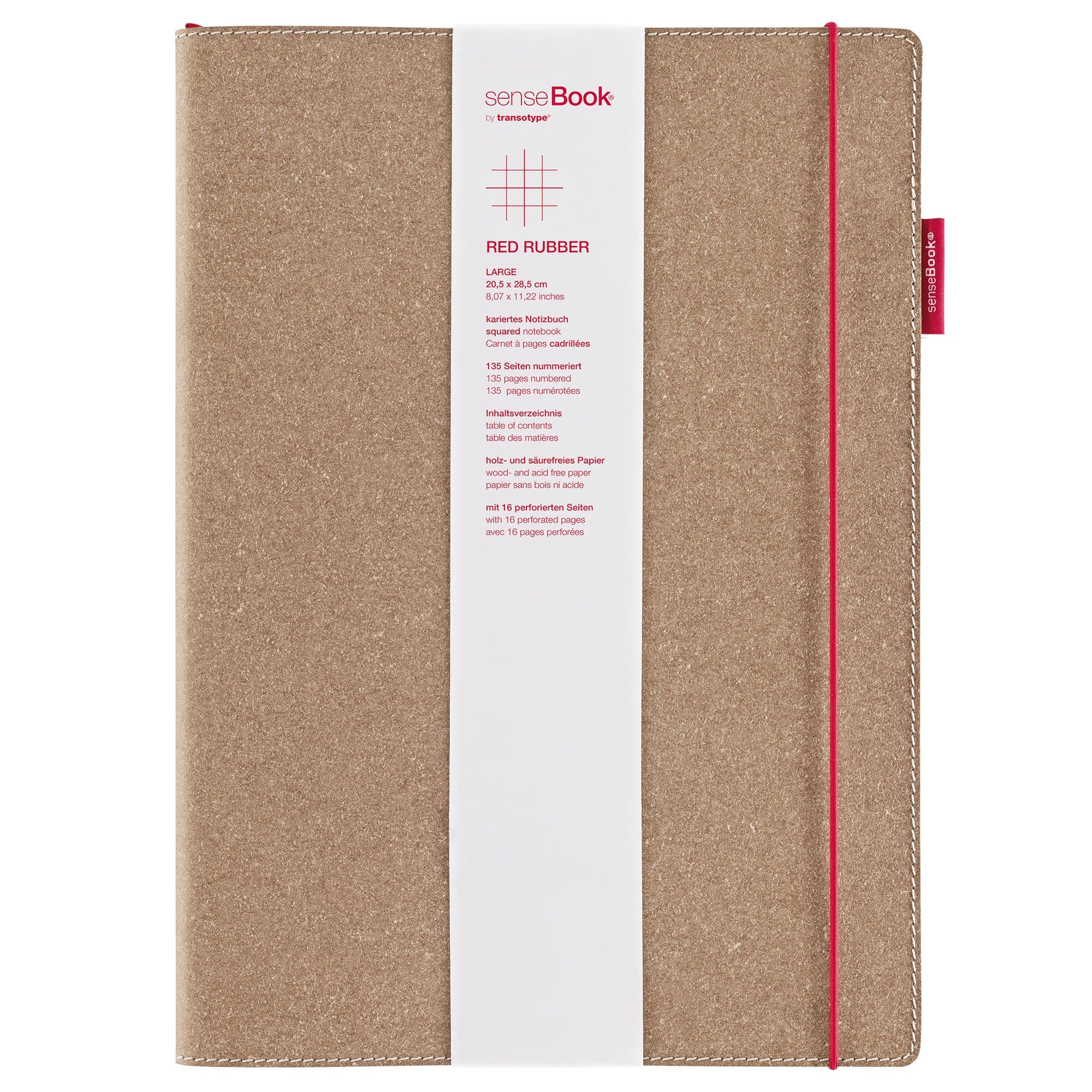 Transotype senseBook Large Leather Red Rubber Squared Notebook