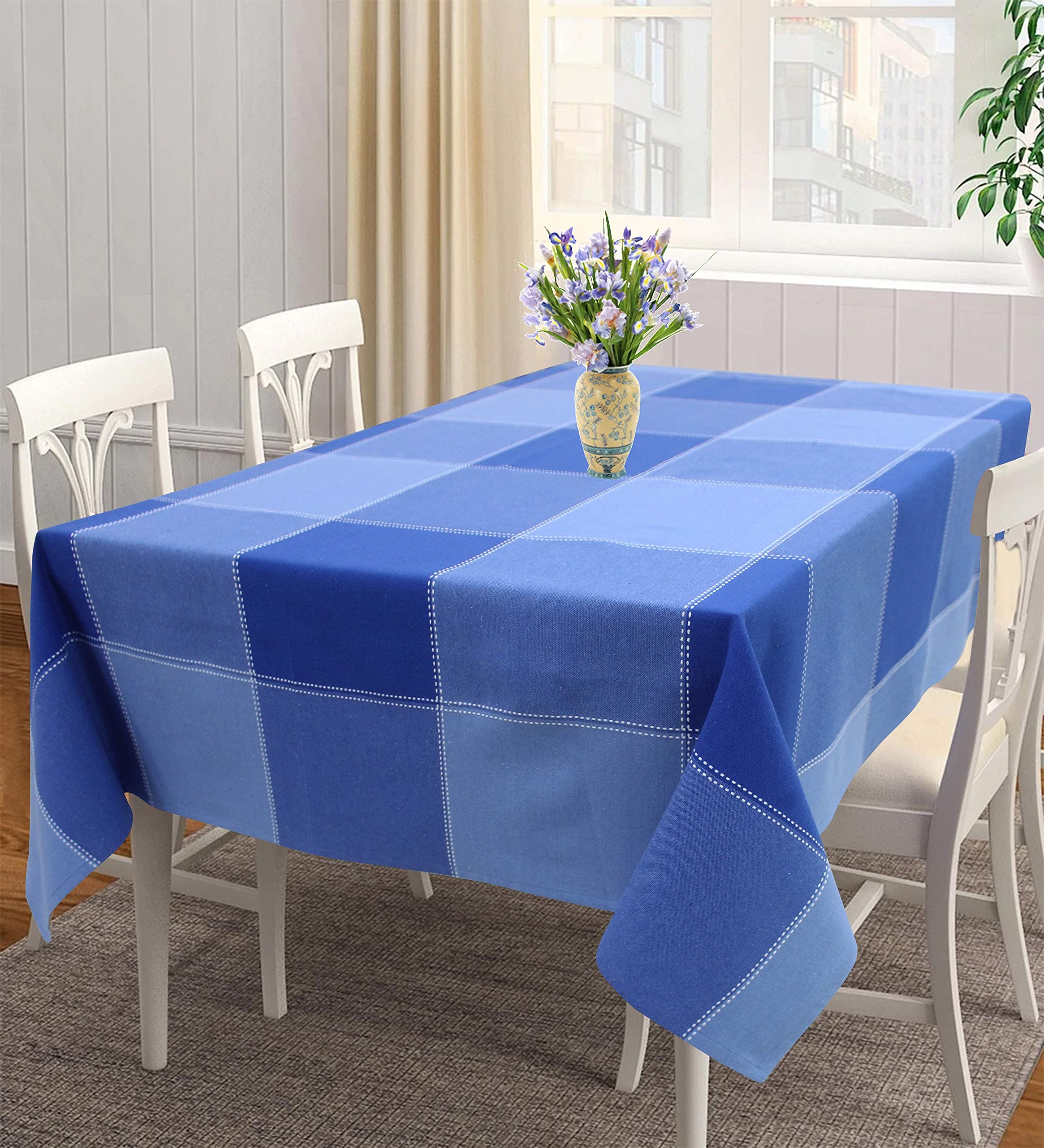 Airwill 100% Cotton Checkered Pattern 4 Seater Square Table Cover Sized, 56x56 inches (Blue, Pack of 1)