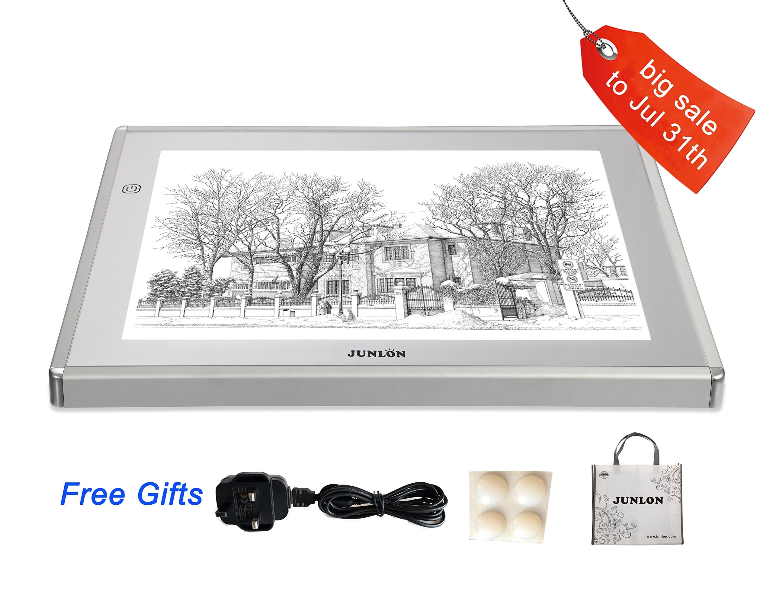 JUNLON A3 Aluminum LED Light Table Box Even brightness Tracing Pad Drawing Board for Artists Bright Pad Tattoo Stencil Artcraft Tracing Animation Extremely Bright Adjustable Brightness by 12x17”