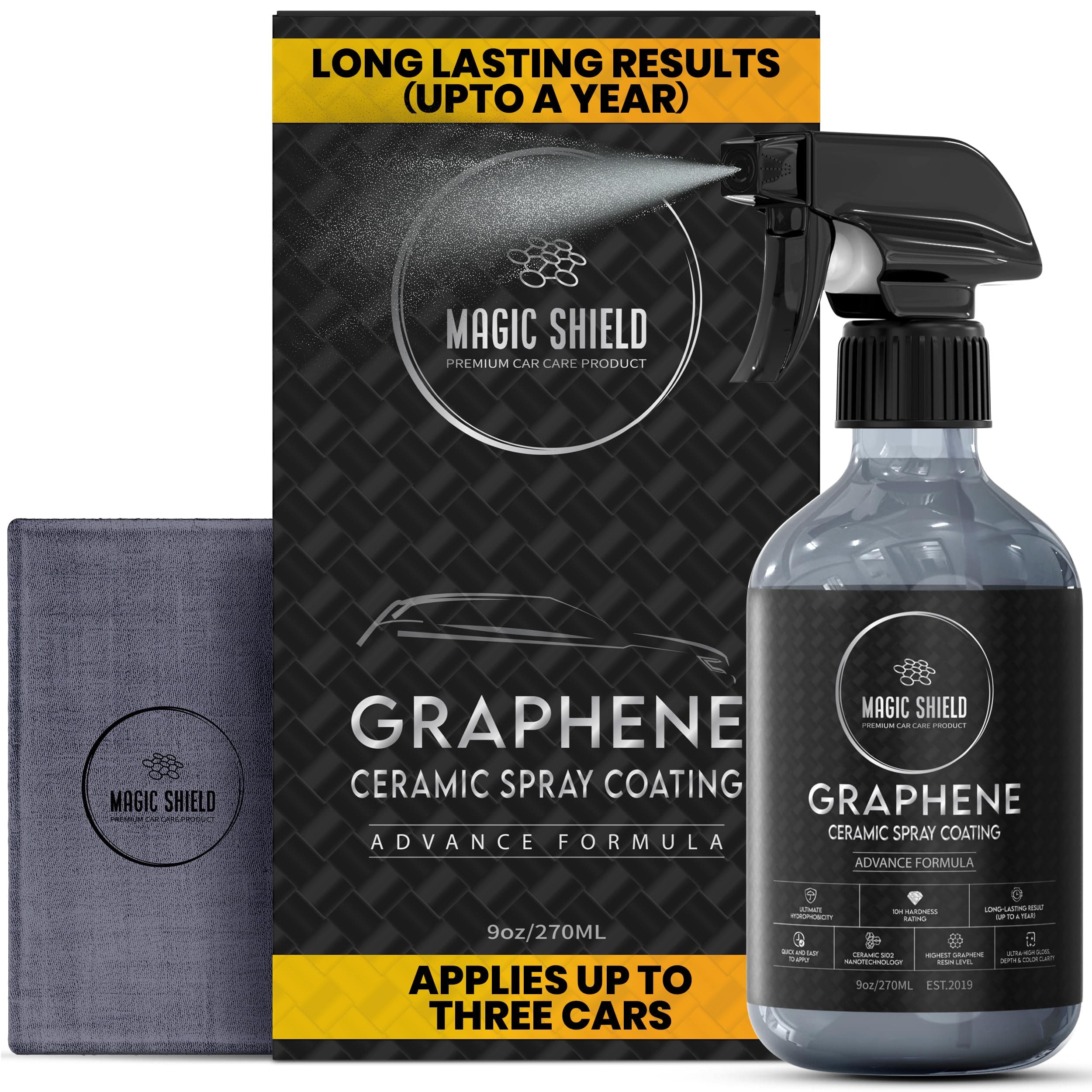 Graphene Ceramic Spray Coating - LAST SO LONG! Quick & Easy for Cars, Motorcycles, Boats & More - Professional-Grade Sealant for Maximum Gloss & Shine - Waterless Wash & Wax - 9oz Bottle