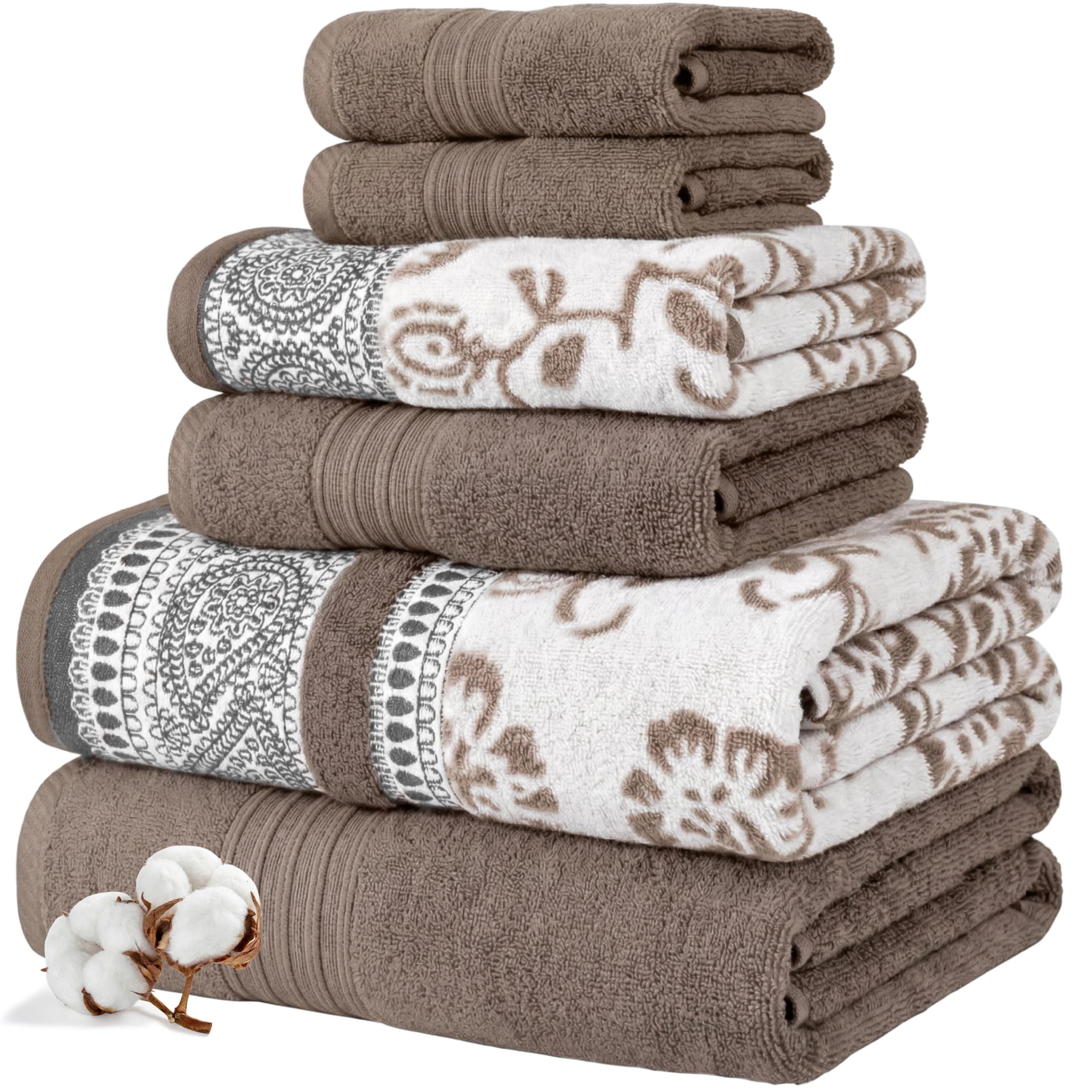 6 Piece Set, 2 Bath Towels, 2 Hand Towels, 2 Washcloths Yarn Dyed Jacquard/Solid Towel Set Ophelia Fawn