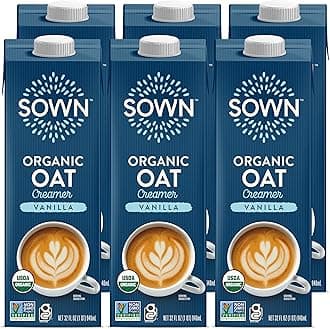 SOWN Organic Oat Creamer Vanilla - Barista Oat Milk Non Dairy Coffee Creamer - Plant Based, Dairy-Free, Vegan, Gluten-Free, Non-GMO, Shelf Stable - 32oz (Pack of 6)
