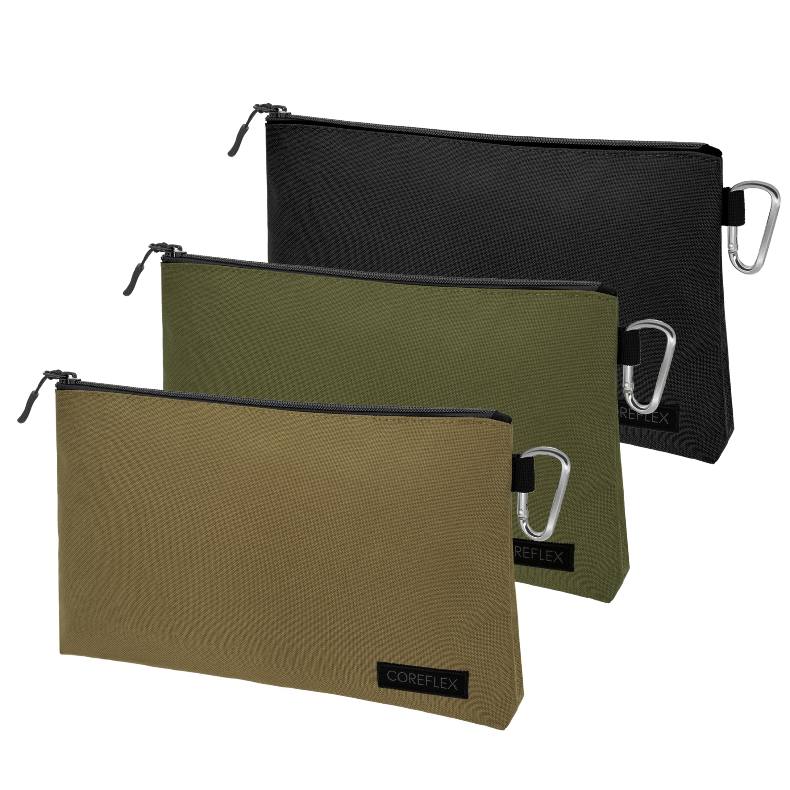 COREFLEX Premium Tool Pouch Zipper Bag, Small Tool Bag, Multipurpose Storage pouch, Heavy duty Flat Bottom Tool bag with YKK Zipper (3 pack Large 12inch)
