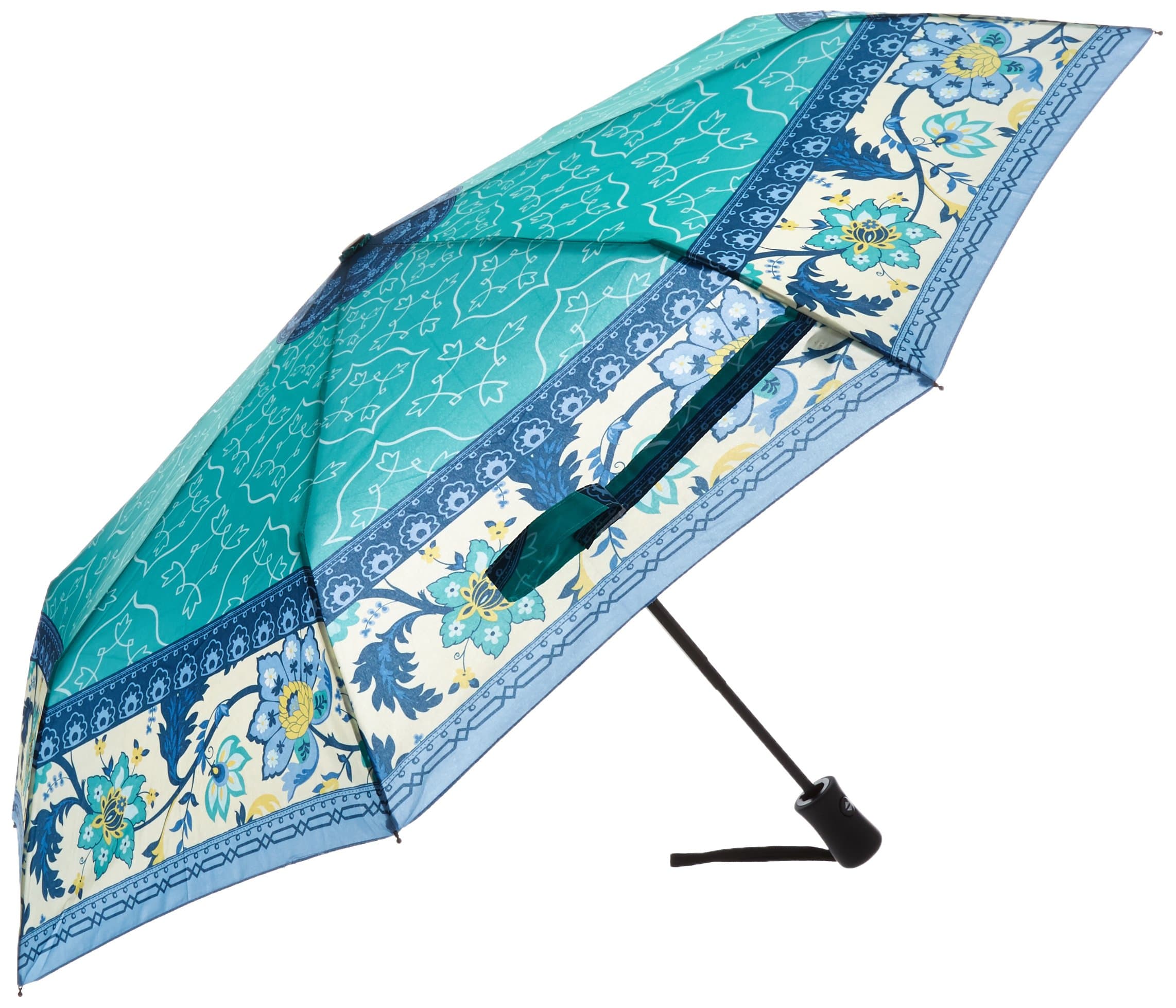 Blue and Green Tapestry Open and Close Umbrella, Multi-colored, One Size
