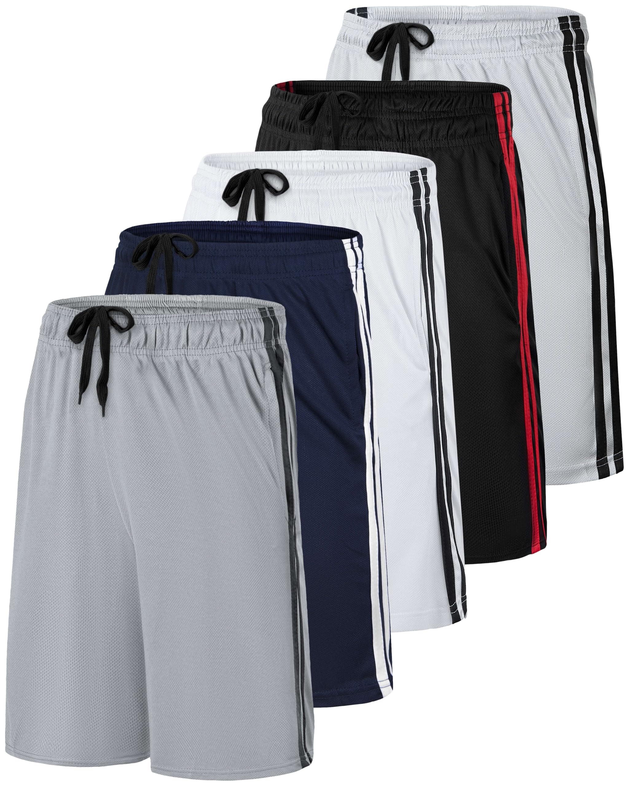 5 Pack: Men’s 9" Mesh Shorts – Athletic Gym, Workout, Basketball, Running, Casual Lounge Activewear Pockets