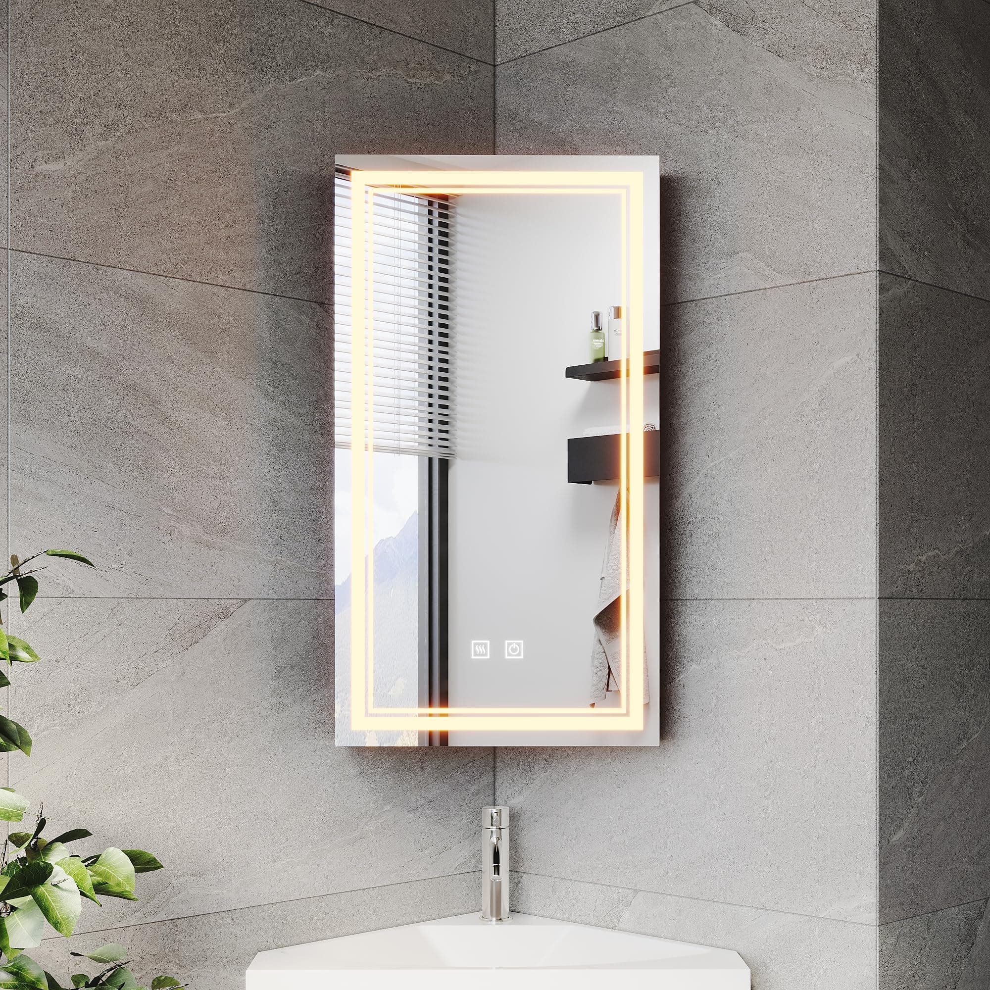 ELEGANT LED Bathroom Mirror Cabinet with Shaver Socket, 3 Storage Shelves, Demister, Three Color Temperature, Infinitely Dimmable, 385x700mm Black