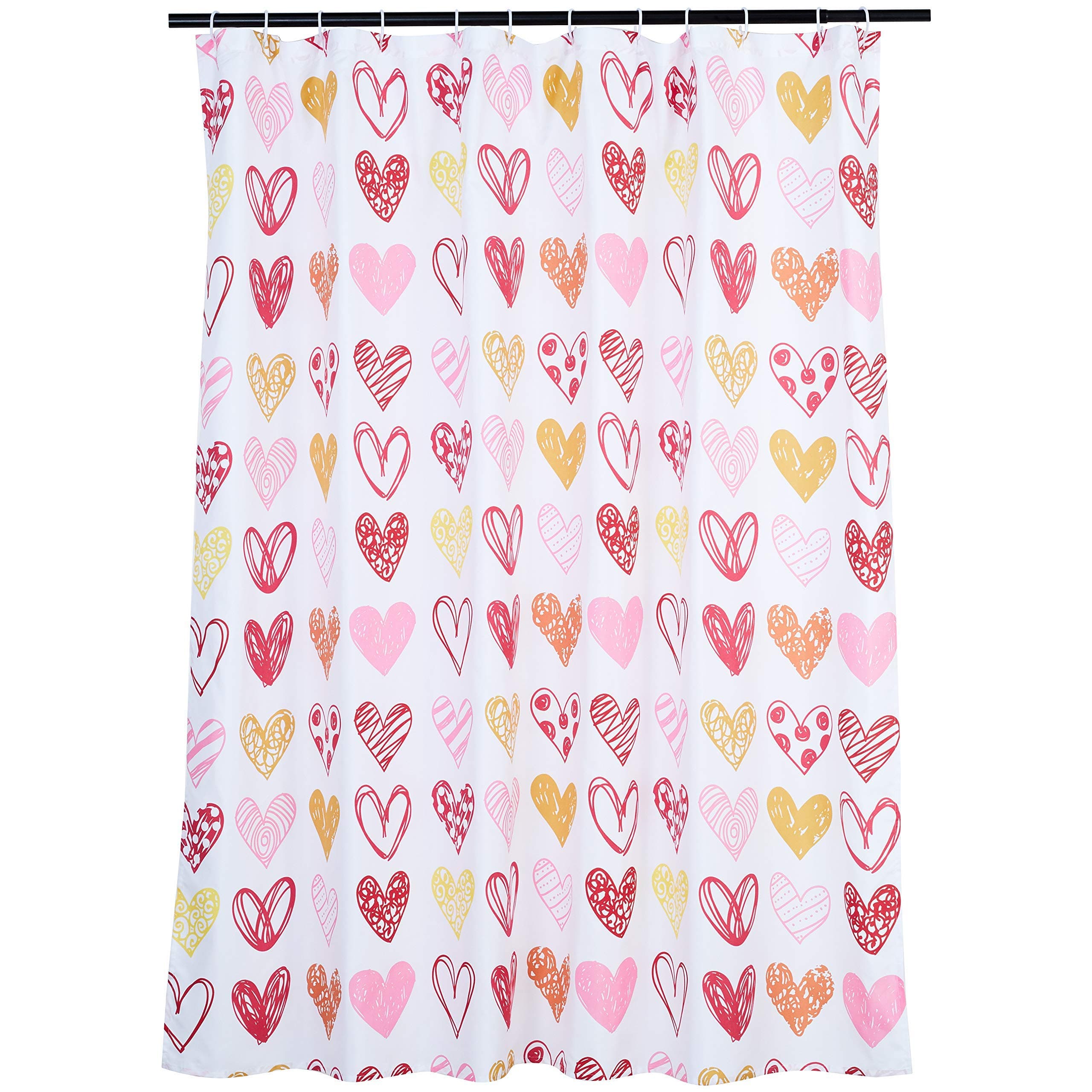 Amazon Basics Fun and Playful Sweetheart Printed Pattern Kids Microfiber Bathroom Shower Curtain - Sweetheart, 72 Inch