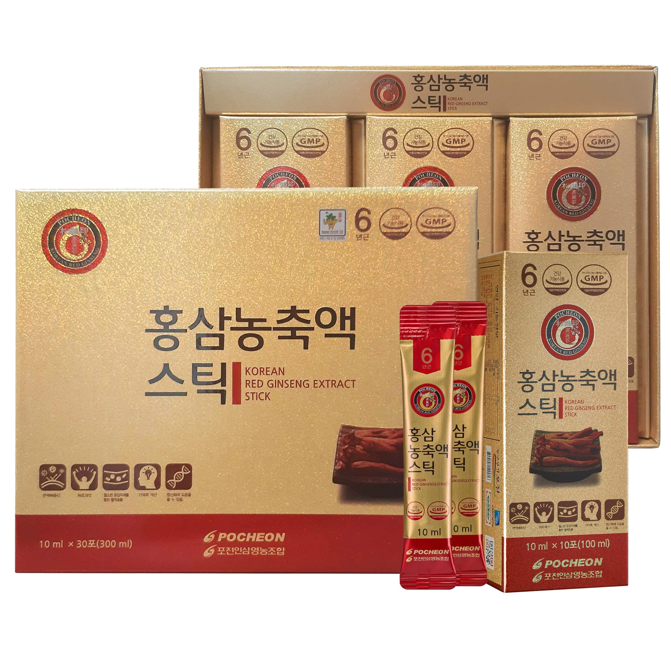 Pocheon 300g(10g x 30), Korean 6Years Panax Red Ginseng Extract Stick, 30% Red Ginseng Extract, Natural Immune Support