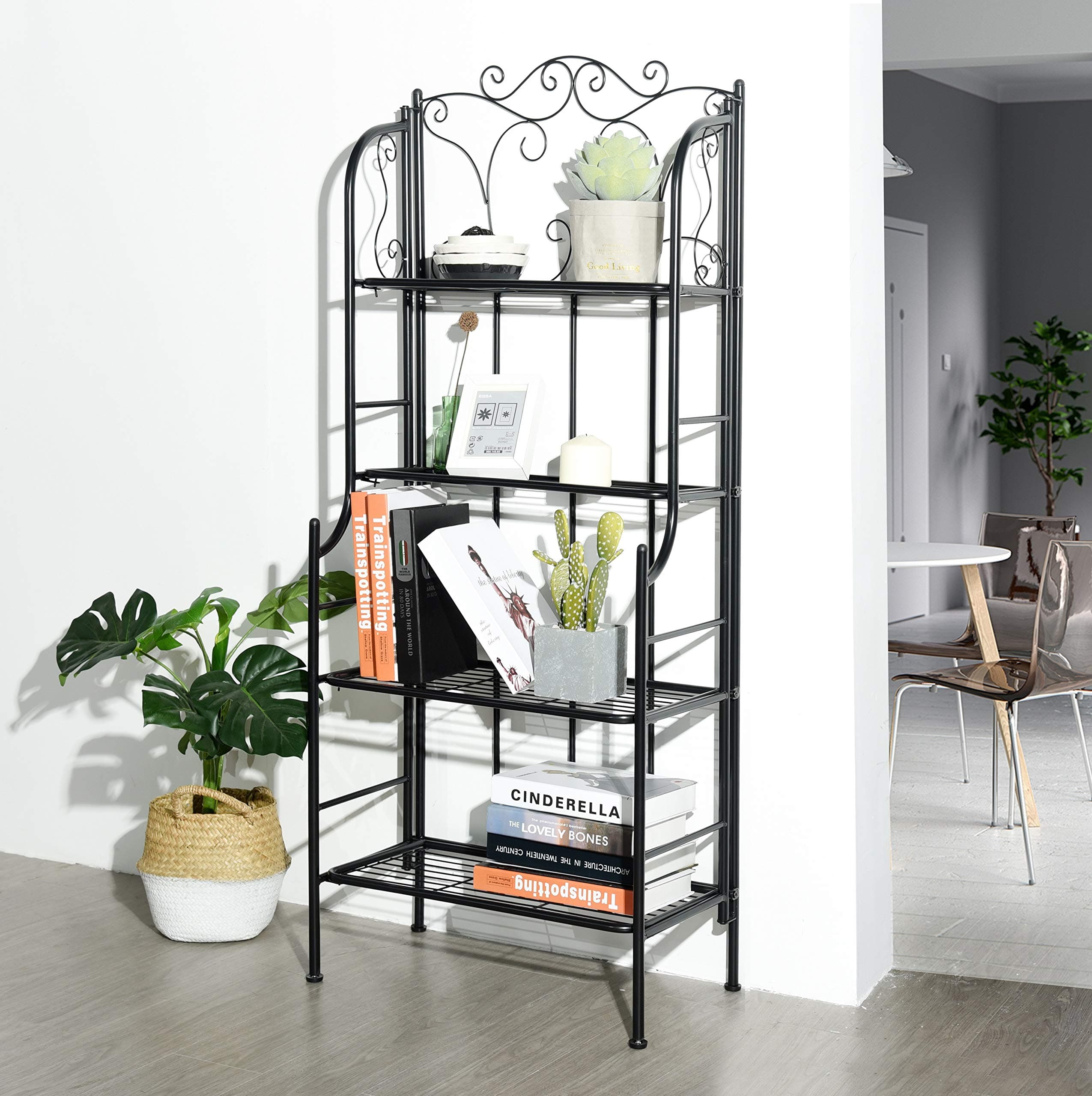 eHomeProducts 4-Tier Metal Frame Baker Rack Kitchen Cabinet Bookcase Bookshelf Bedroom with Scroll Design