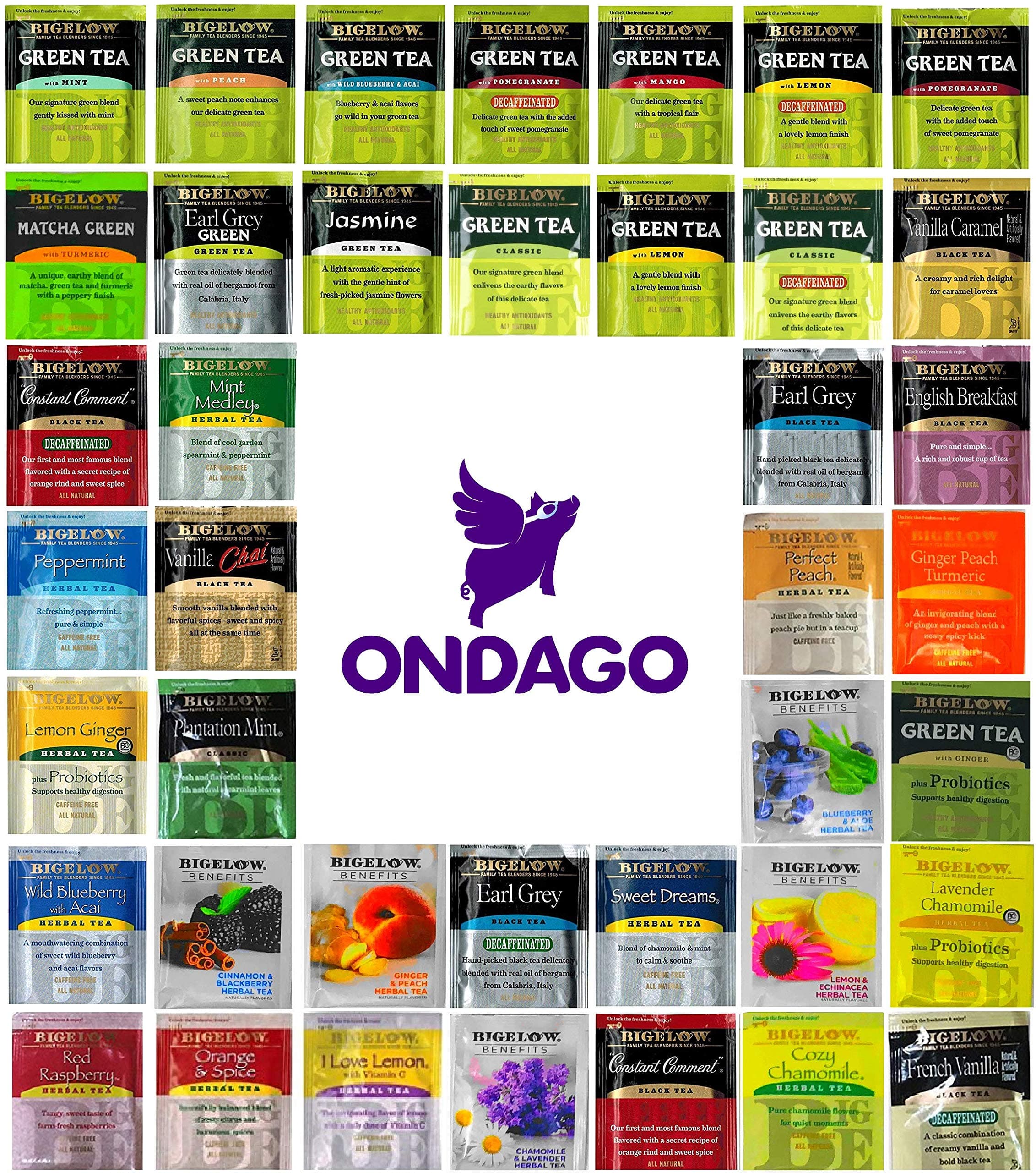 Tea Assorted Sampler Box - 120 Individually Foil Wrapped Bags, 40 Different Flavors: Green Teas, Herbal Teas, Black Teas, Benefits Teas and More. The Perfect Set