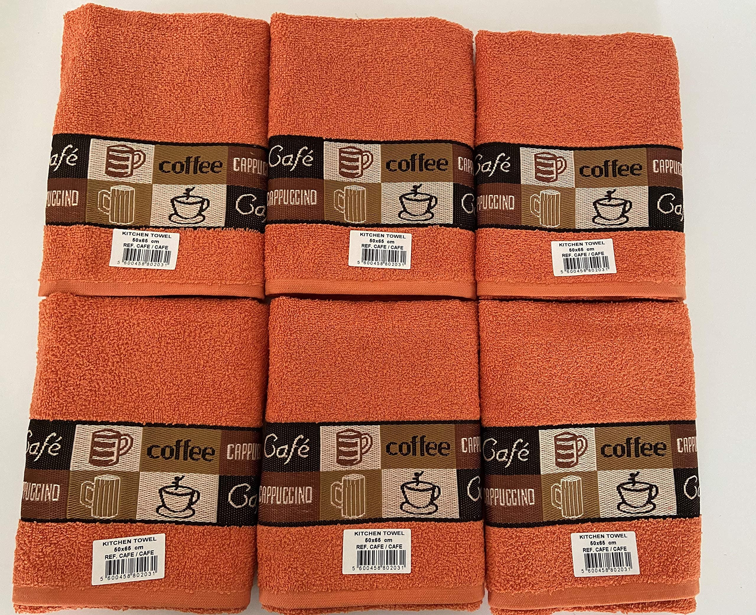 Riggs 100% Cotton 6 Pack Cafe Cafe Design Kitchen Hand Tea Towels in Terracotta