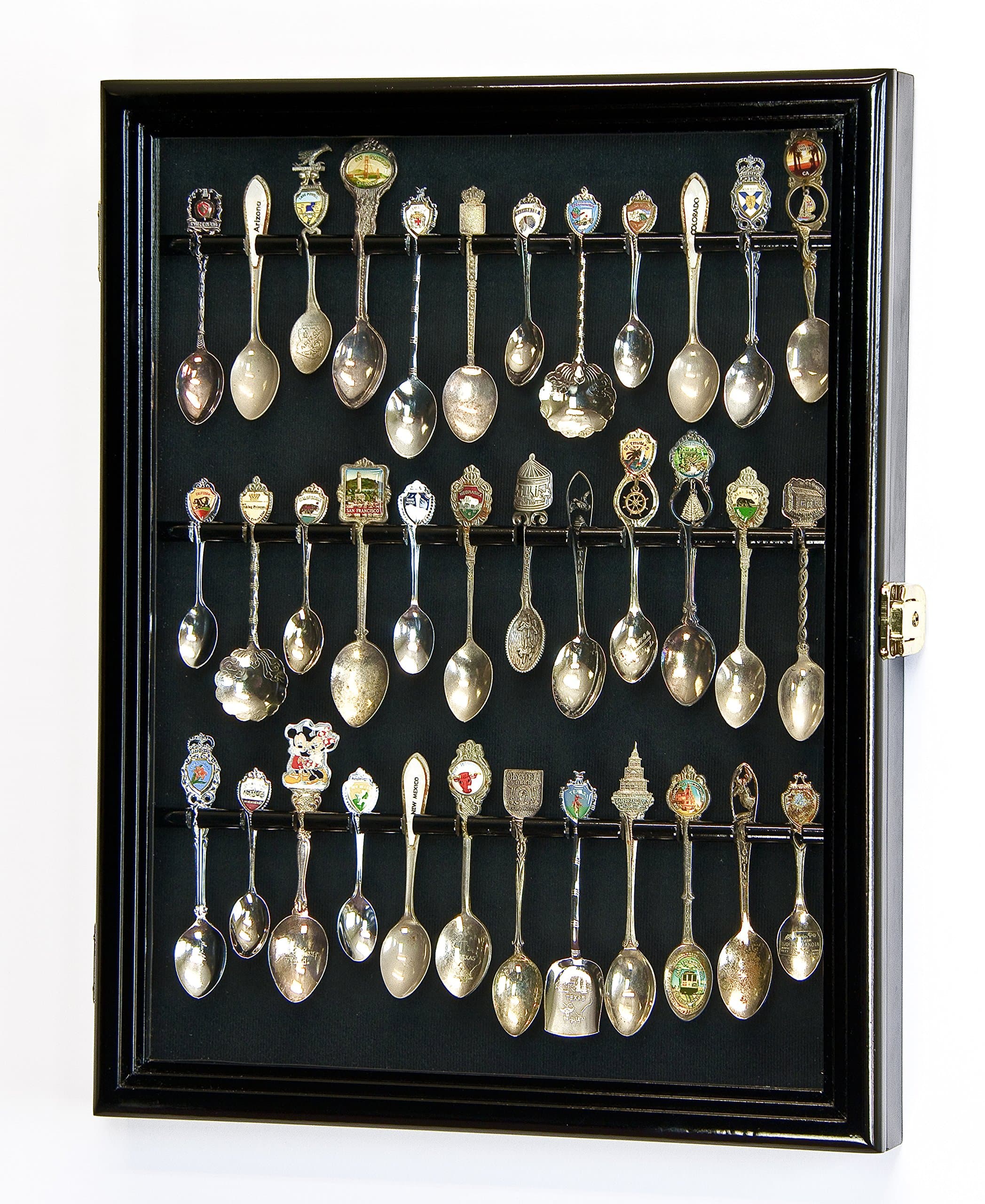 36 Spoon Display Case Wall Rack Cabinet Holder Box 98% UV - Lockable