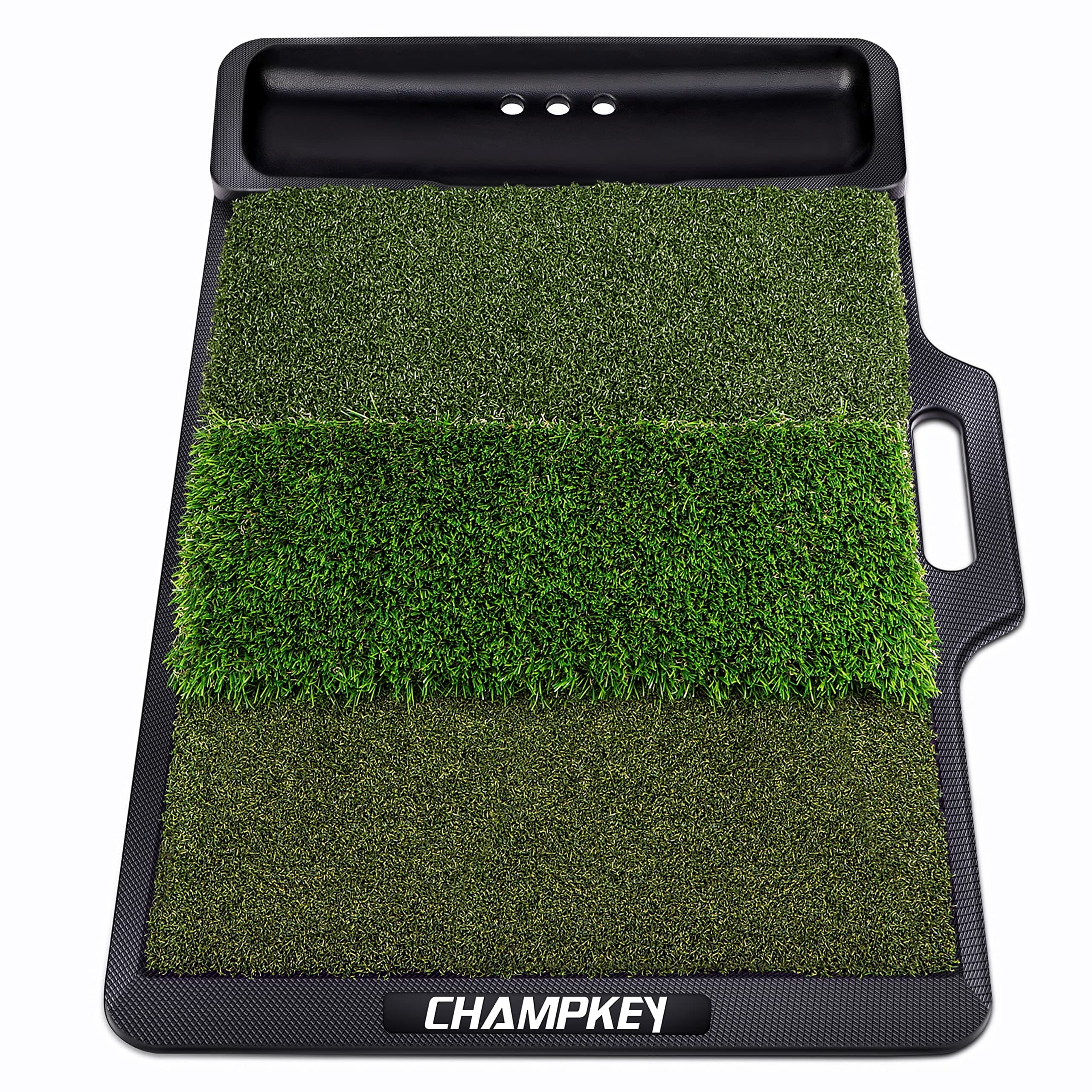 CHAMPKEY 19" x 27.5" Tri-Turf Golf Hitting Mat with Ball Tray | Solid Adhesive Technology Golf Practice Mat | High Durability and Stability Golf Mat