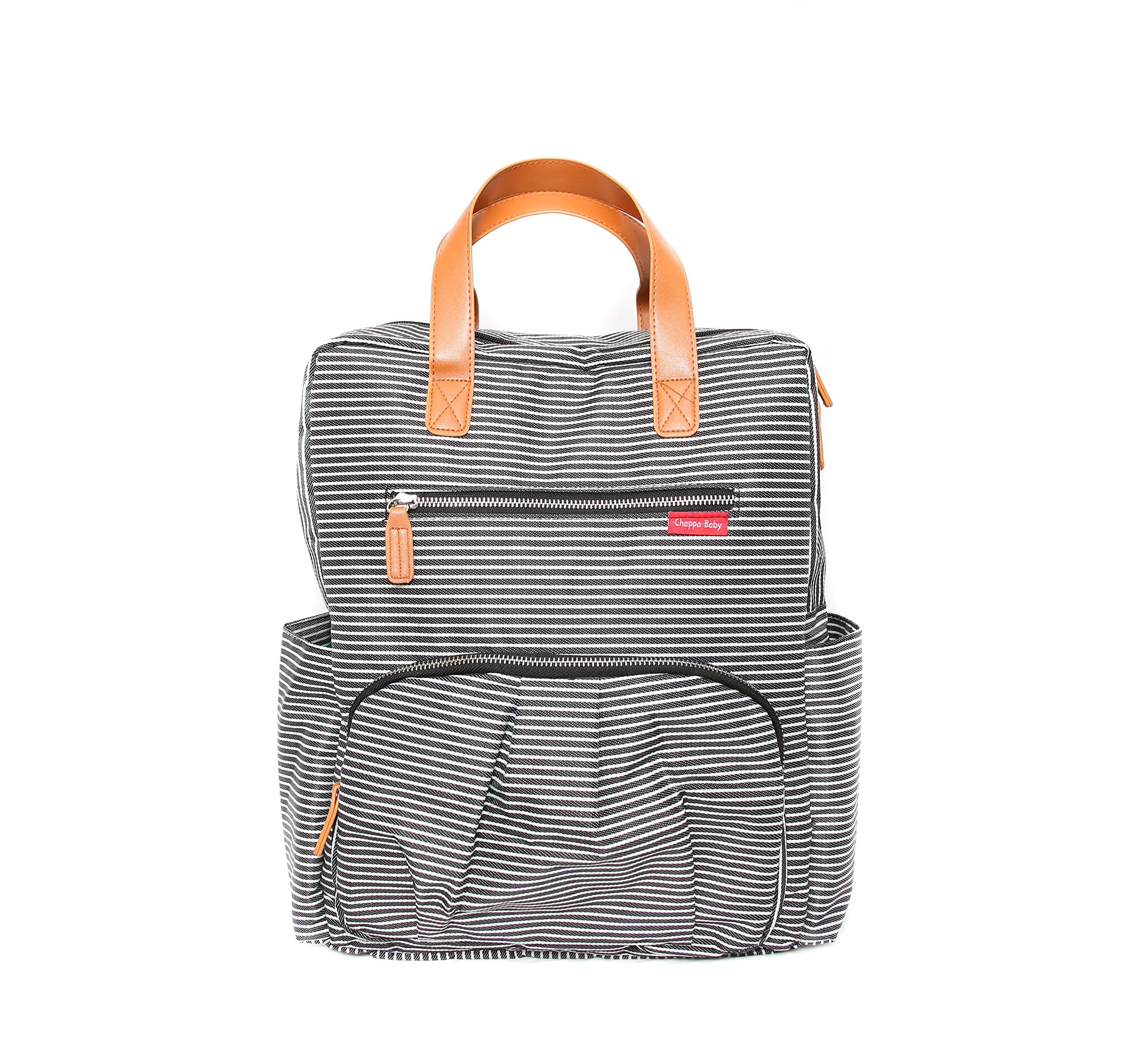 Diaper Bag Backpack- Large Capacity (15x12x7") -With Stroller Straps and Changing Pad- Stylish, Black and White Unisex Design for Mom or Dad- Durable, Water-Resistant Fabric, Premium Quality