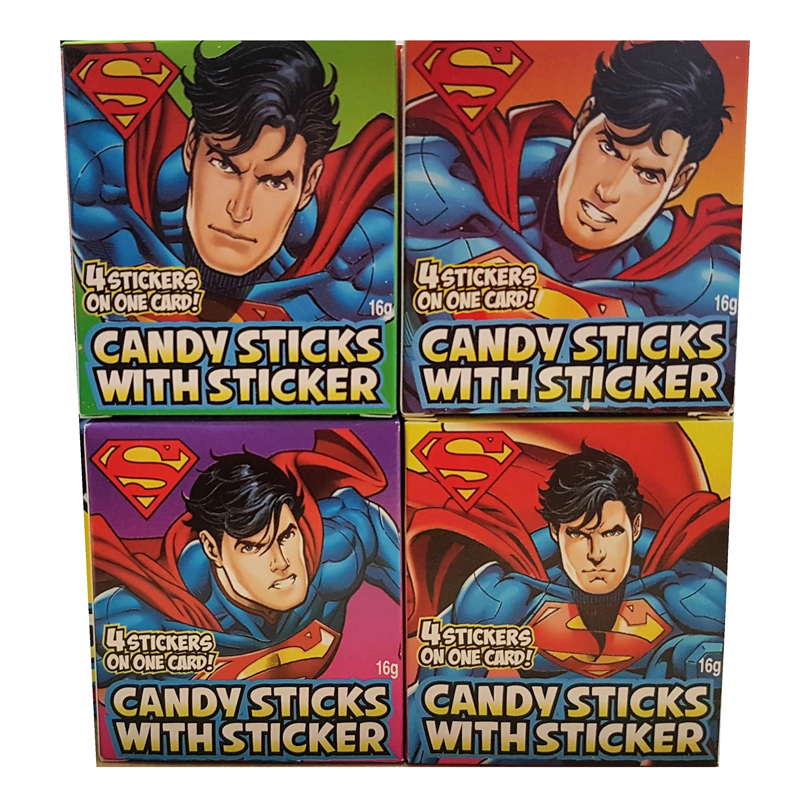 Assorted Sweet Candy Sticks with Mini Stickers (Superman, Pack of 12)