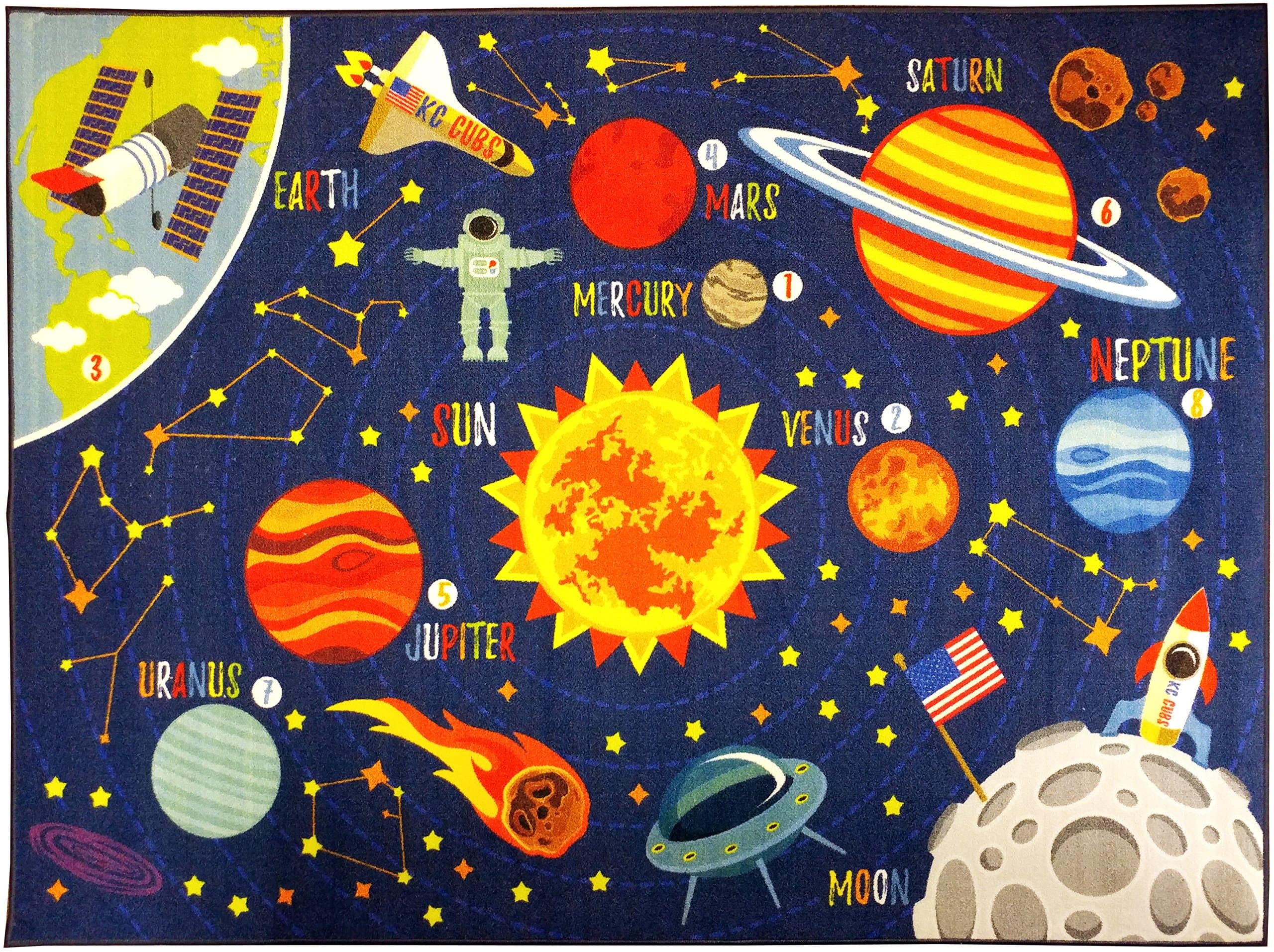 KC Cubs Playtime Collection Space Safari Road Map Educational Learning & Game Area Rug 100 cm x 150 cm