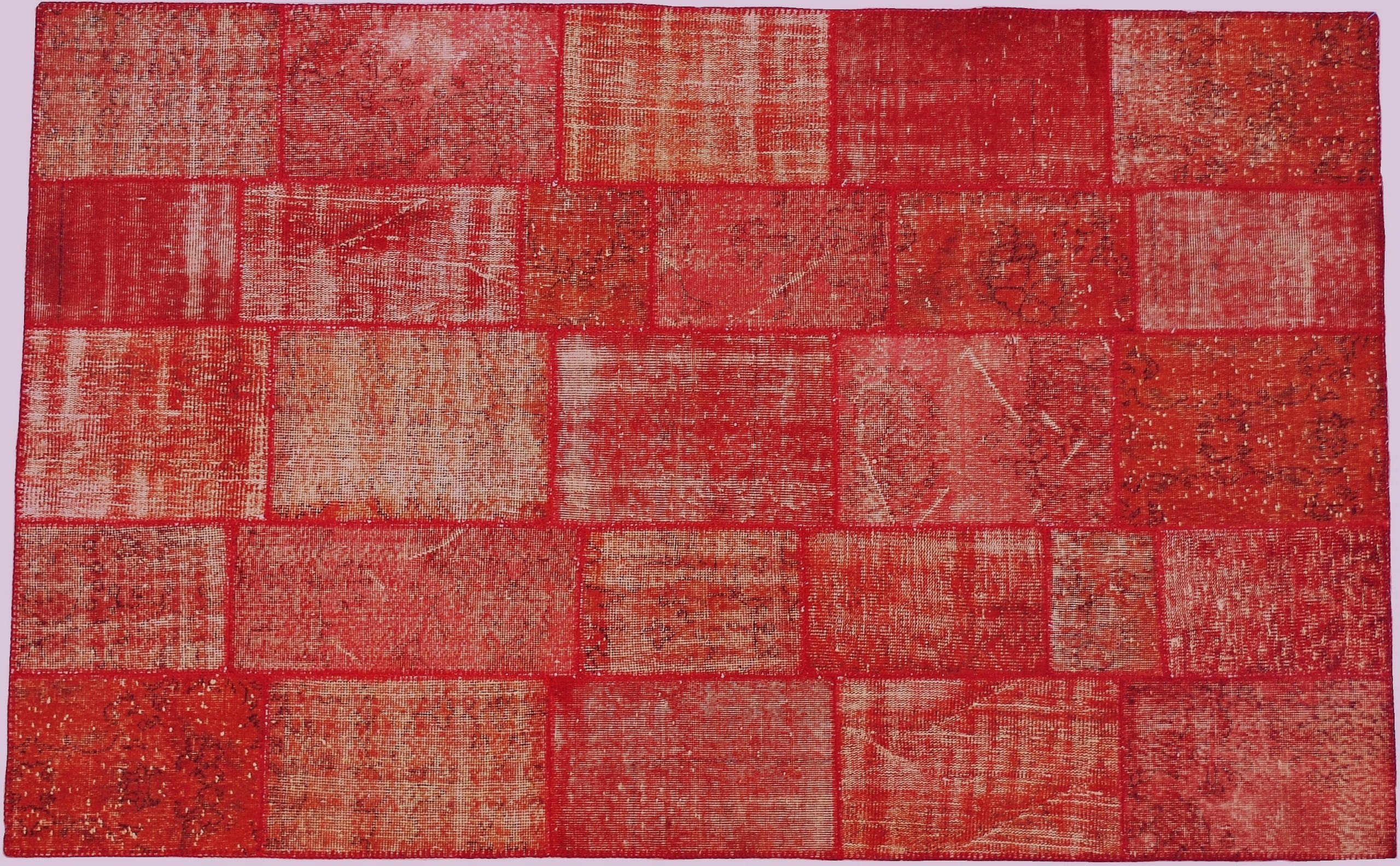 Color Reform Handwoven Turkish Patchwork Wool Area Rug 5' x 8' Red