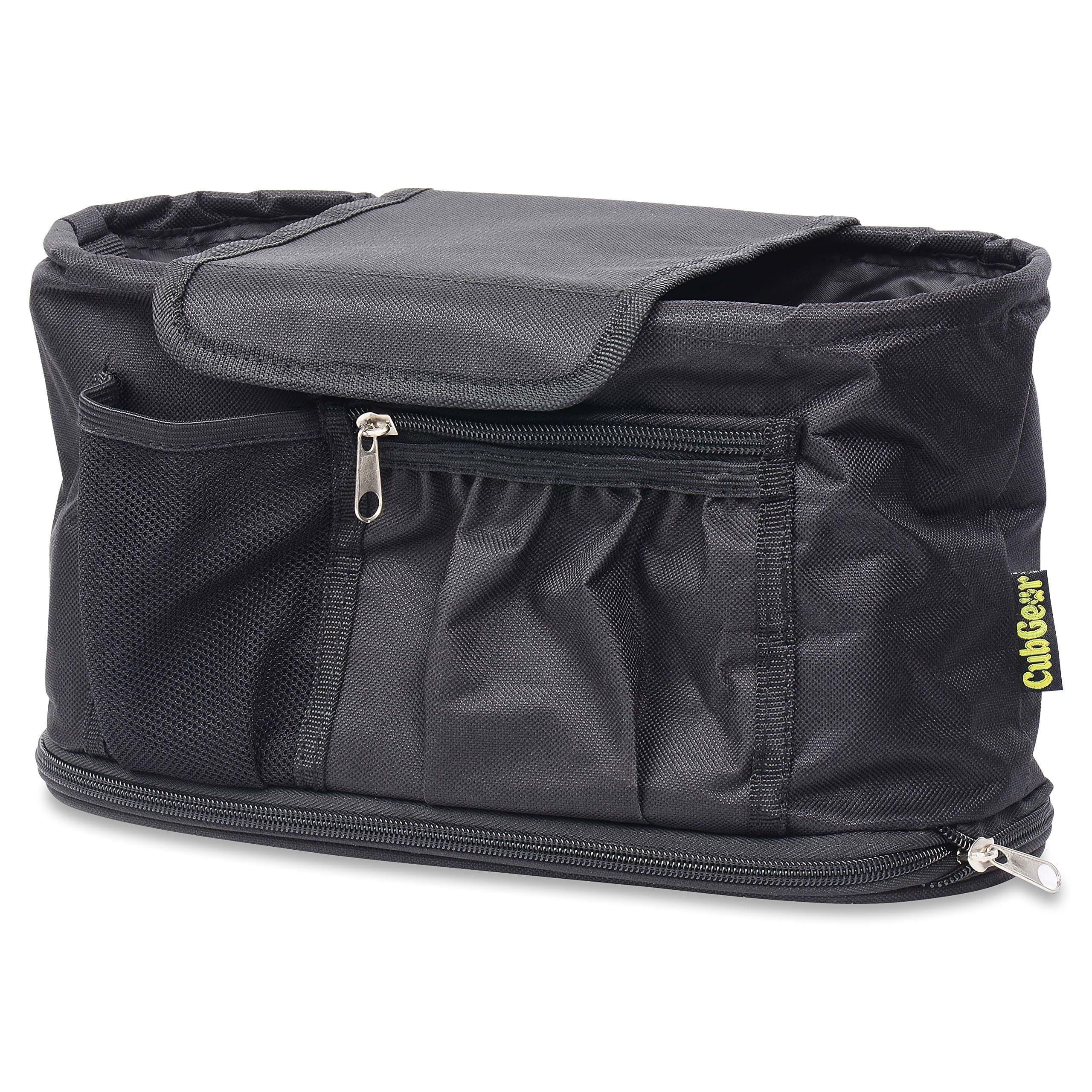Universal Stroller Organizer, Best Quality Multi-Purpose Accessories Bag with Free Shoulder Strap Included. Easy to Access Carry-All with Beverage Holders, by CubGear (Black)