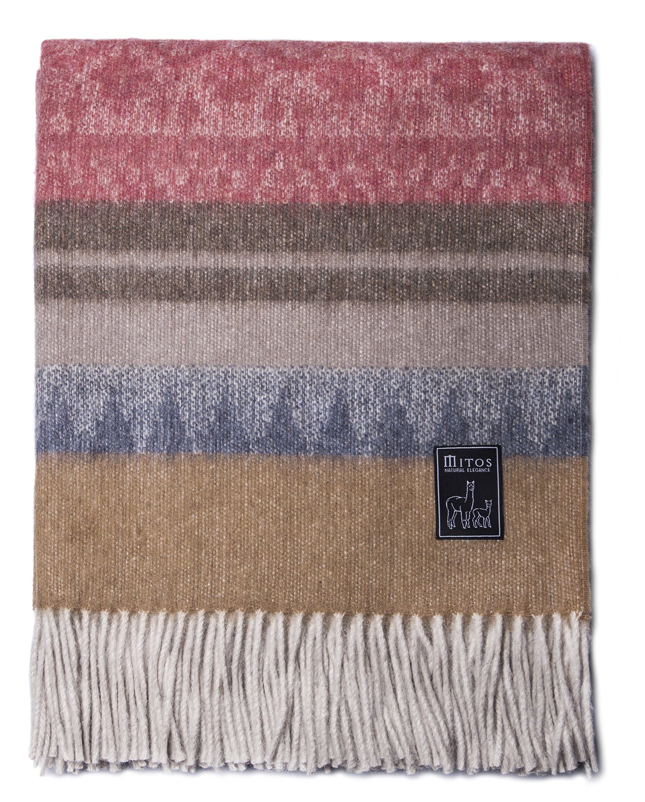 Mitos Natural Elegance Costa Stool – Sofa Throw/Blanket Grey/Beige/Brown/Red with Alpaca Wool Felt Wool etc Erdfarbeblau