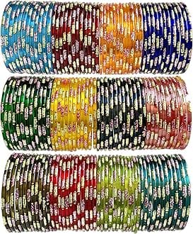 Hand Kkrafts Multicolor glossy finish glass bangle/chudi set of 144 in 12 unique color for women and girls