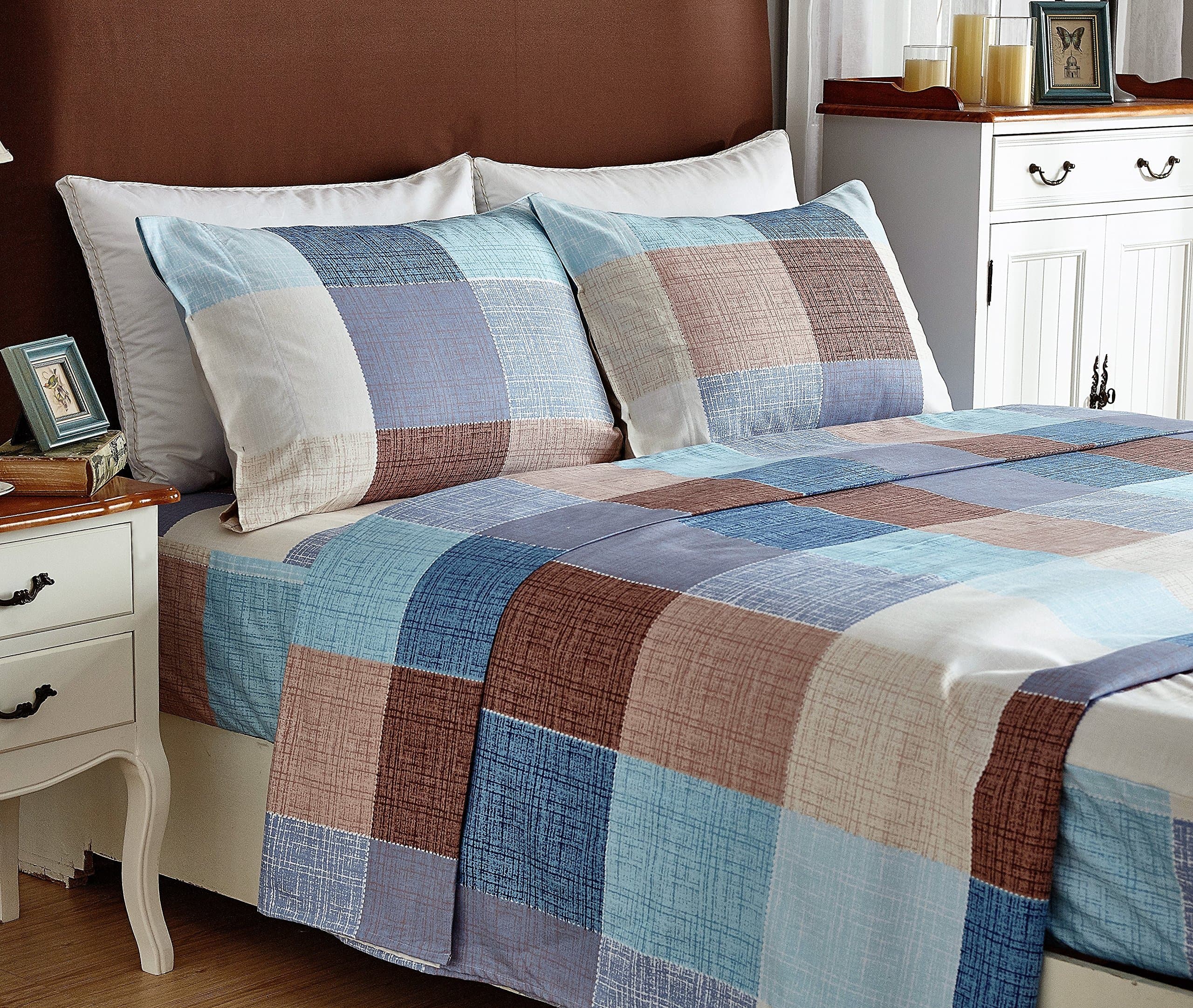 BESTLINESTOYOU Bed Sheet Set 4-Piece,Brushed Microfiber 1500 Bedding. Extra Deep Pocket(18In) Fitted Sheet, Flat Sheet & 2 Pillowcase (Full/Blue)