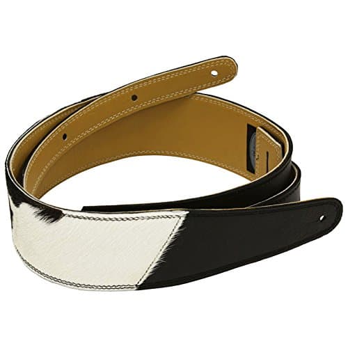 Pete Schmidt Handcrafted Leather Guitar Strap - Two-Tone: Black with B&W Hair on Hide