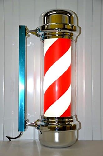 James Hunter Barber Pole LED Light Red White Stripes Rotating Hair Salon Shop Sign FREE Shaving Mug