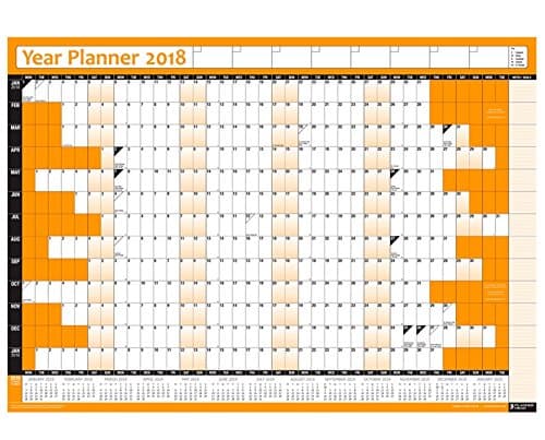 2021 Yearly Annual Office Home Wall Planner Calendar Chart - Includes UK & Ireland Bank Holidays and 2022 Foot Note Calender Orange L 49x70cm
