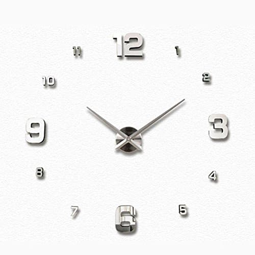 Wall Clock,Large DIY 3D Mirror Modern Decoration Craft Removable Self Adhesive Acrylic Mirror Stickers Set Mute Wall Clock for Home Office Bedroom Molilands (Silver)