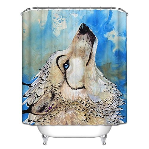 Polyester Fabric Bathroom Spa Snow Wolf Decor Shower Curtain Set 60X71"