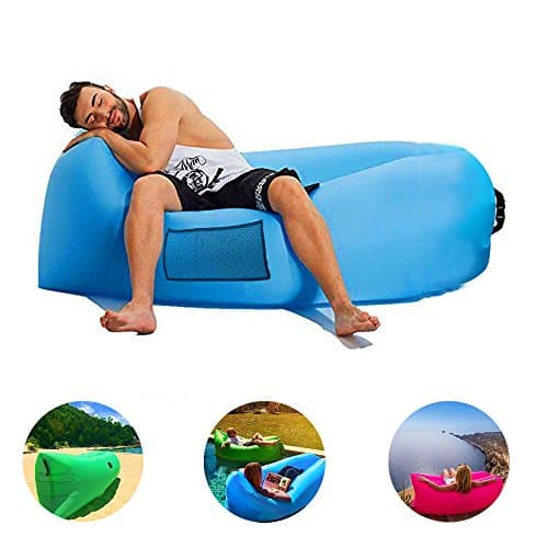 Portable Air Sofa Inflatable Couch - GreForest Blue Air Couch (2017 New Design) Outdoor Waterproof Inflatable Lounger Suitable for Camping, Family Leisure, Outdoor Tourism, Hiking, Beach Leisure, Water Play and Office Noon Break, both on Land and Water Including Mesh Side Pocket, Heavy-Duty Materials, Drawstring Carry Bag