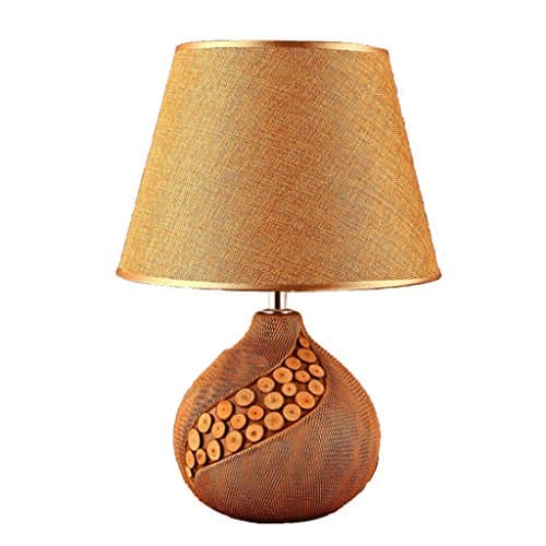 SMILR Retro Ceramic Table Lamp, Warm Bedroom Study room Bedside Lighting lamp, Hand-Made Burlap lampshades E27 Yellow, 13.78in * 10.24in * 6.30in