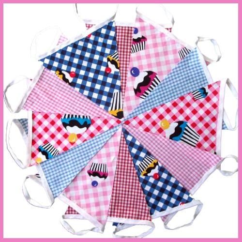 3.2 mtrs/ 12 flags gingham cupcake mix fabric bunting / banner / garland