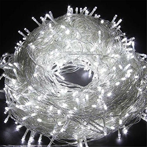 MUTOUREN 100 LED String Fairy Lights On Clear Cable with 8 Light Effects, Ideal for Christmas, Xmas, Party,Wedding,etc (white, 10M)