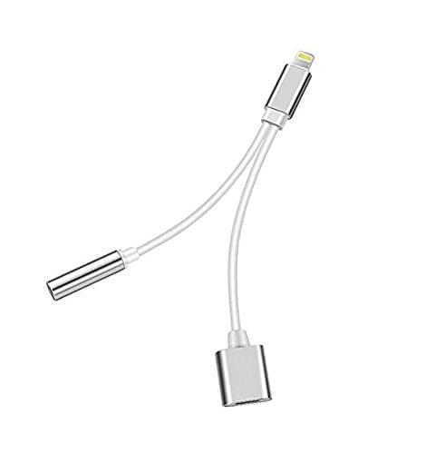 Hongva, iphone 7 Adapter,iphone 7 Plus Adapter,Adapter iphone 7,Adapter for iphone 7 Plus,2 in 1 Lightning to 3.5mm Aux Headphone Jack and Charger Cable adapter for iphone 7 plus Adapter-Silver