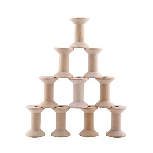 10pcs Wooden Thread Bobbins, 47mm x31mm Empty Thread Spools Natural Wood Color for Hand and Machine Sewing.
