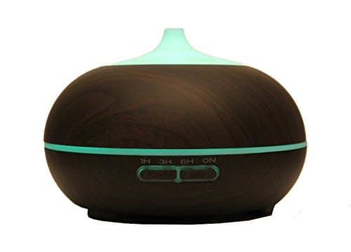 TiVee Home 300ml Aromatherapy Essential Oil Diffuser - Ultrasonic Cool Mist Humidifier - Whisper Quiet Operation - 7 Color LED Lights - Auto Shut-off - Dark Faux Wood Grain