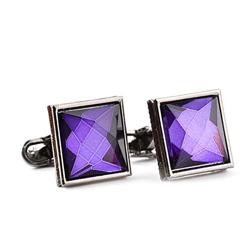 RevoLity Geometric Shape Solid Men’s Diamond Crystal Cuff Links Wedding Meeting Party Christmas Gift Suit Shirt Cufflinks (Purple Square)