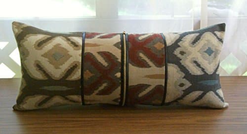 Long Lumbar Ethnic Designed Throw Pillow - Custom African Rust, Grey, Brown Pillow Cover with Insert Included - One of a Kind Unique Bed Pillow