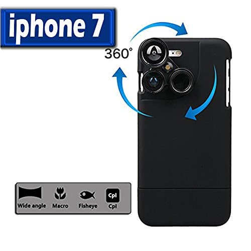 Iphone 7 Case Cover 4 In 1 Camera Lens Kit Fisheye & Macro & Wide Angle & Cpl Photographer Touring Accessories With Phone Case (black)